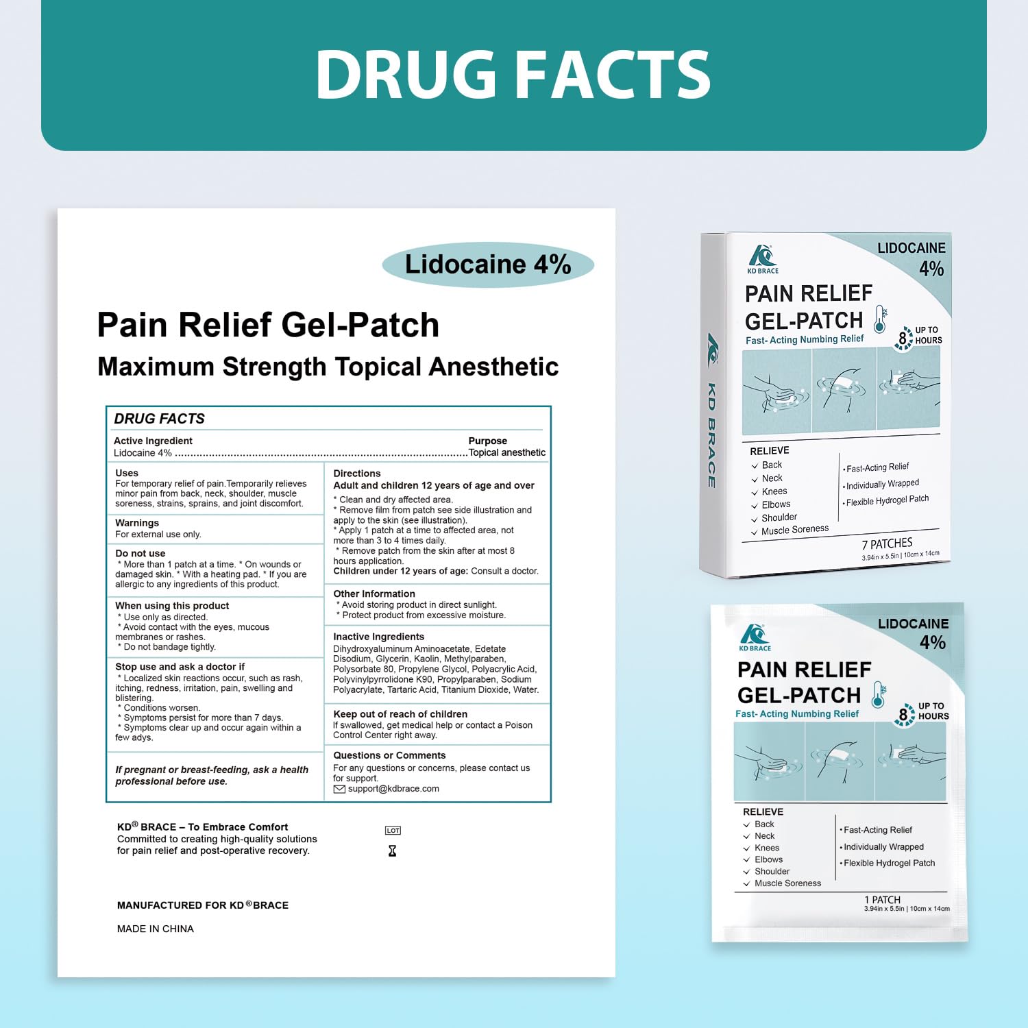 KD 4% Lidocaine Pain Relief Patches: Maximum Strength Lidocaine Patch for Back, Neck, Shoulder, Knee Pain, and Muscle Soreness – Large 3.9” x 5.5” (7 Count) KDAu supplements