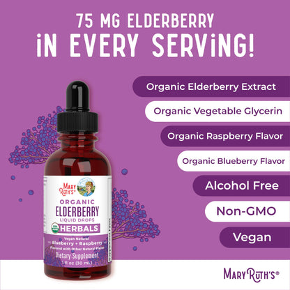 MARYRUTH'S Elderberry Liquid Drops for Adults & Kids | Immune Support | Antioxidant | Overall Wellness | Elder Berry Extract | USDA Organic | Sugar Free | Vegan | Non-GMO | Gluten Free | 1 Fl Oz MARYRUTH'SUS supplements