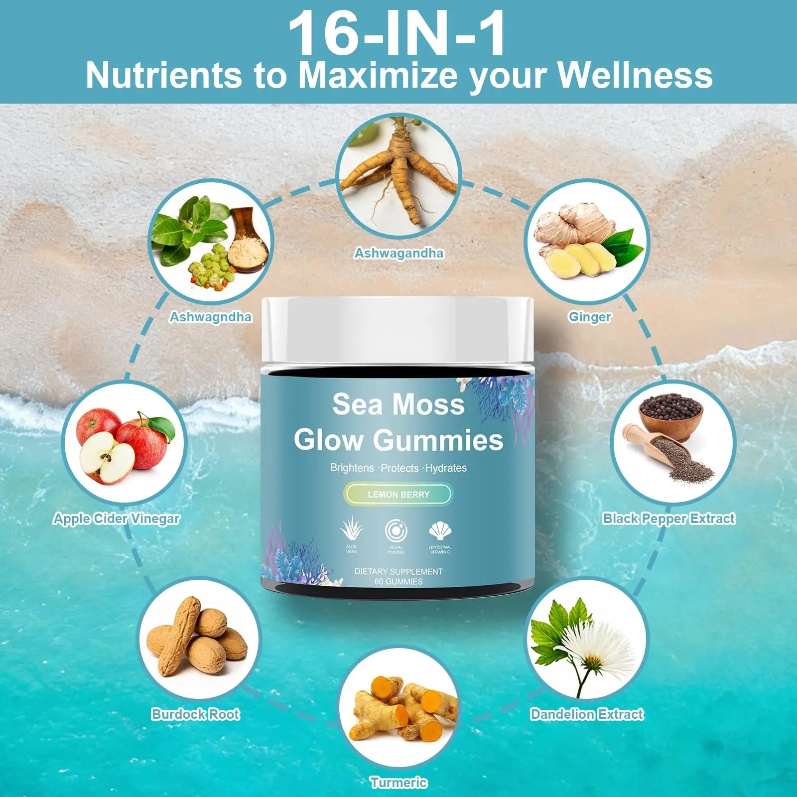HICFRWE Sea Moss Glow Gummies - Hair Gummies with Vitamin C, Vitamin E, Aloe Vera, Pearl Powder Supports Faster Hair Growth HICFRWEAu supplements
