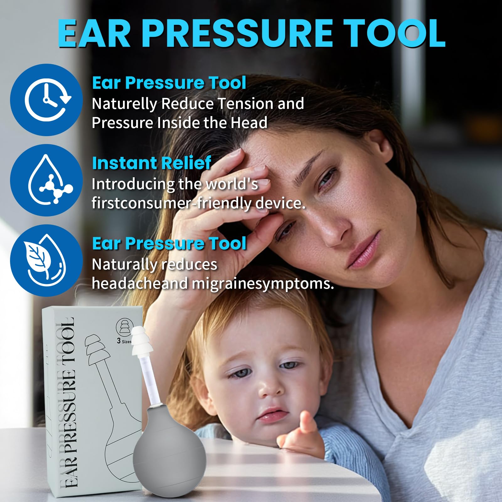 Migraine & Ear Pressure Relief Device | Tension Headache, Ear Ache & Airplane Pressure Relief | Drug-Free Migraine Relief Products Gift for Sufferers（Gray） UnalakleetAu supplements