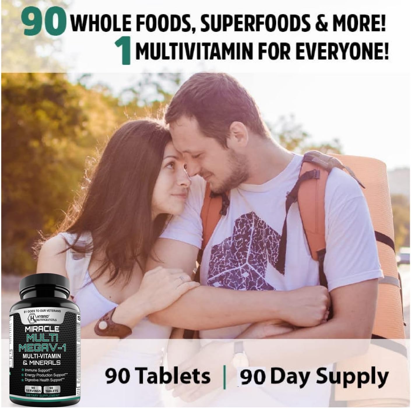 MEGAV-1 Multi-Vitamin, Superfood & Minerals - Daily Multivitamin with Probiotics, Digestive Enzyme, Mushroom Complex for Heart Health, Immune Support, Energy & Stamina - 90 Tablets Hybrid NutraceuticalsAu supplements
