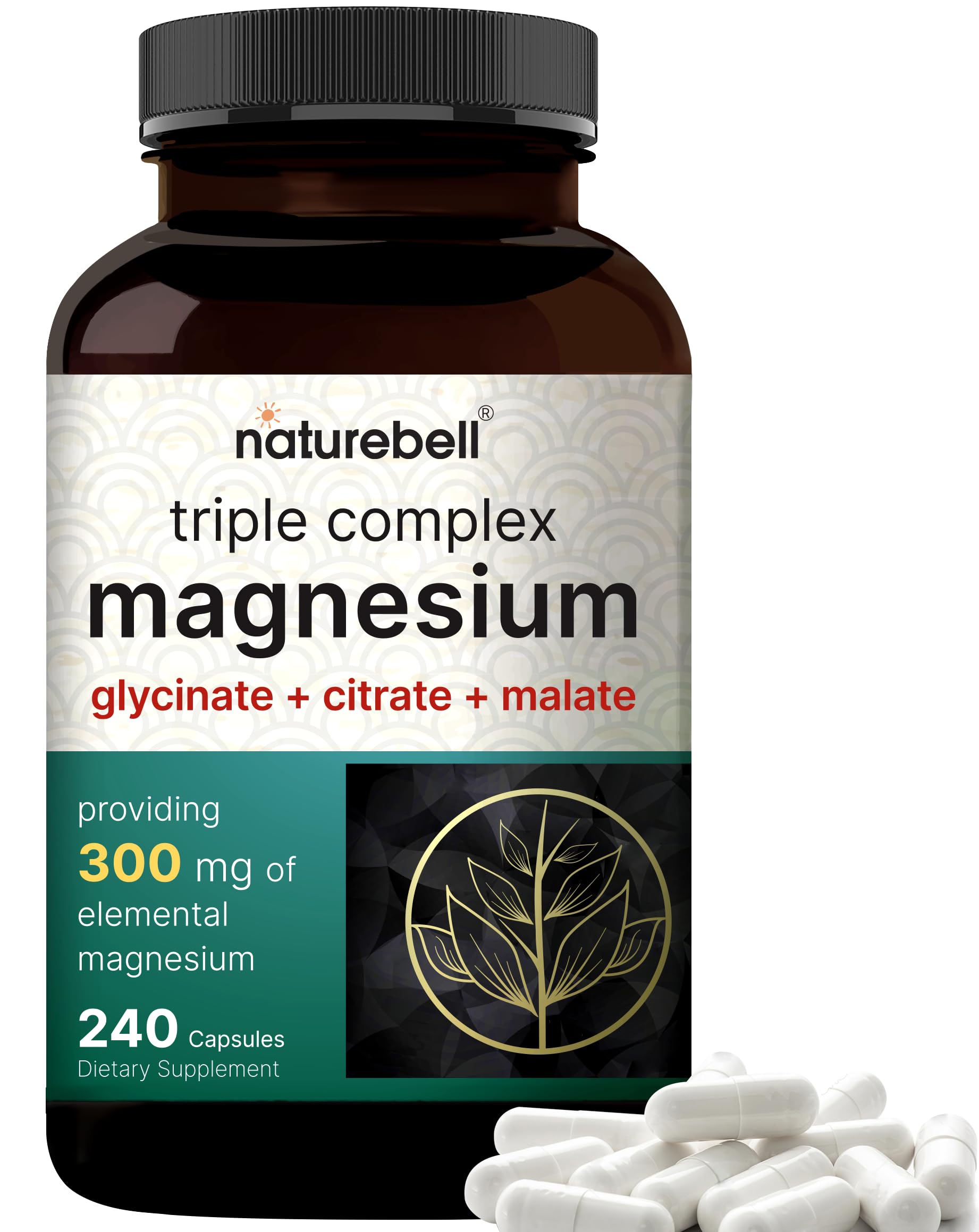 Triple Complex Magnesium Supplement, 240 Capsules | Magnesium Glycinate 500mg NatureBellUS supplements