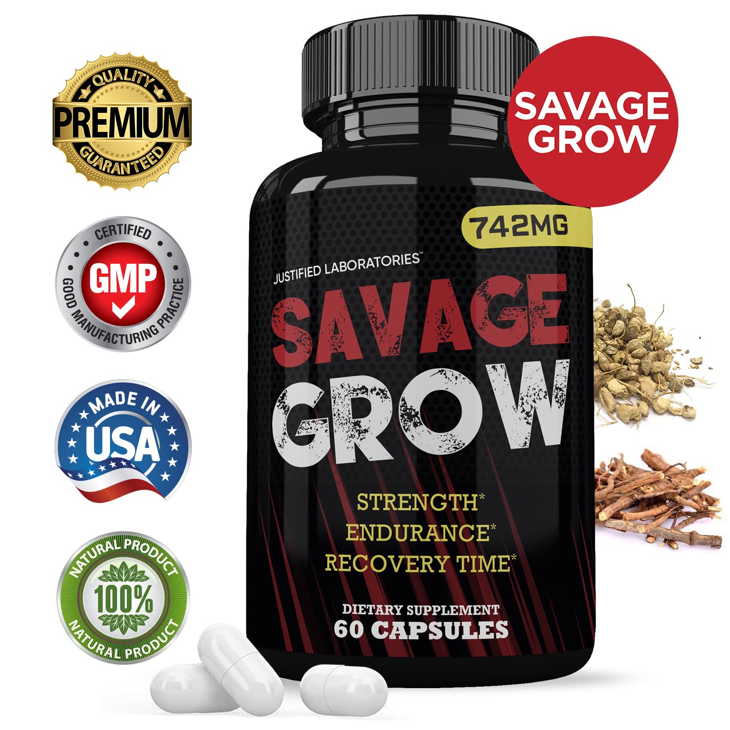 Savage Grow 742MG All Natural Advanced Men's Health Formula 60 Capsules Justified LaboratoriesAu supplements