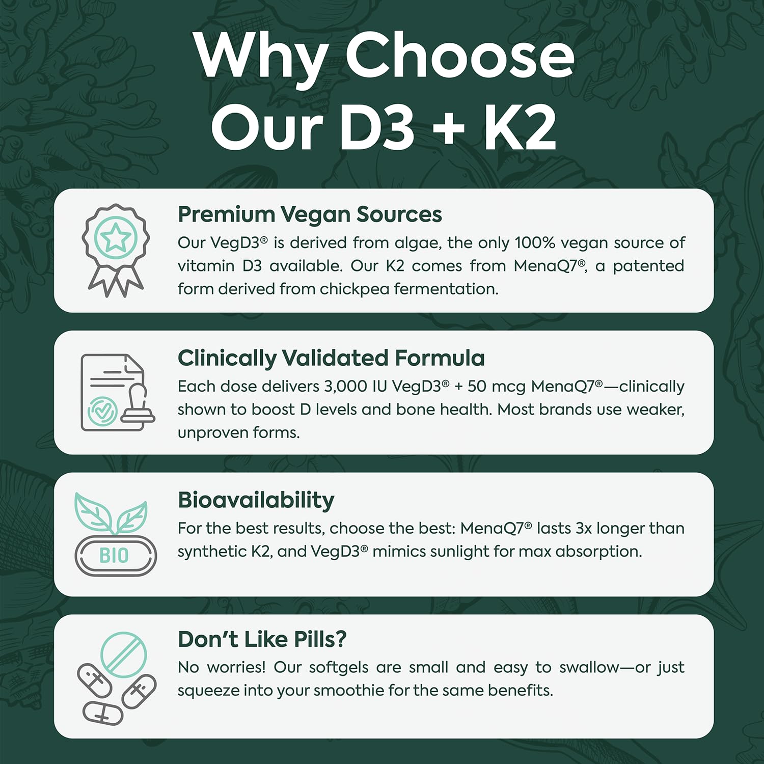 Organics Ocean Better D3 + K2-100% Organic VIT D3 and K2 Supplements with Maximum Bioavailability - Supports Bone Density, Calcium Balance