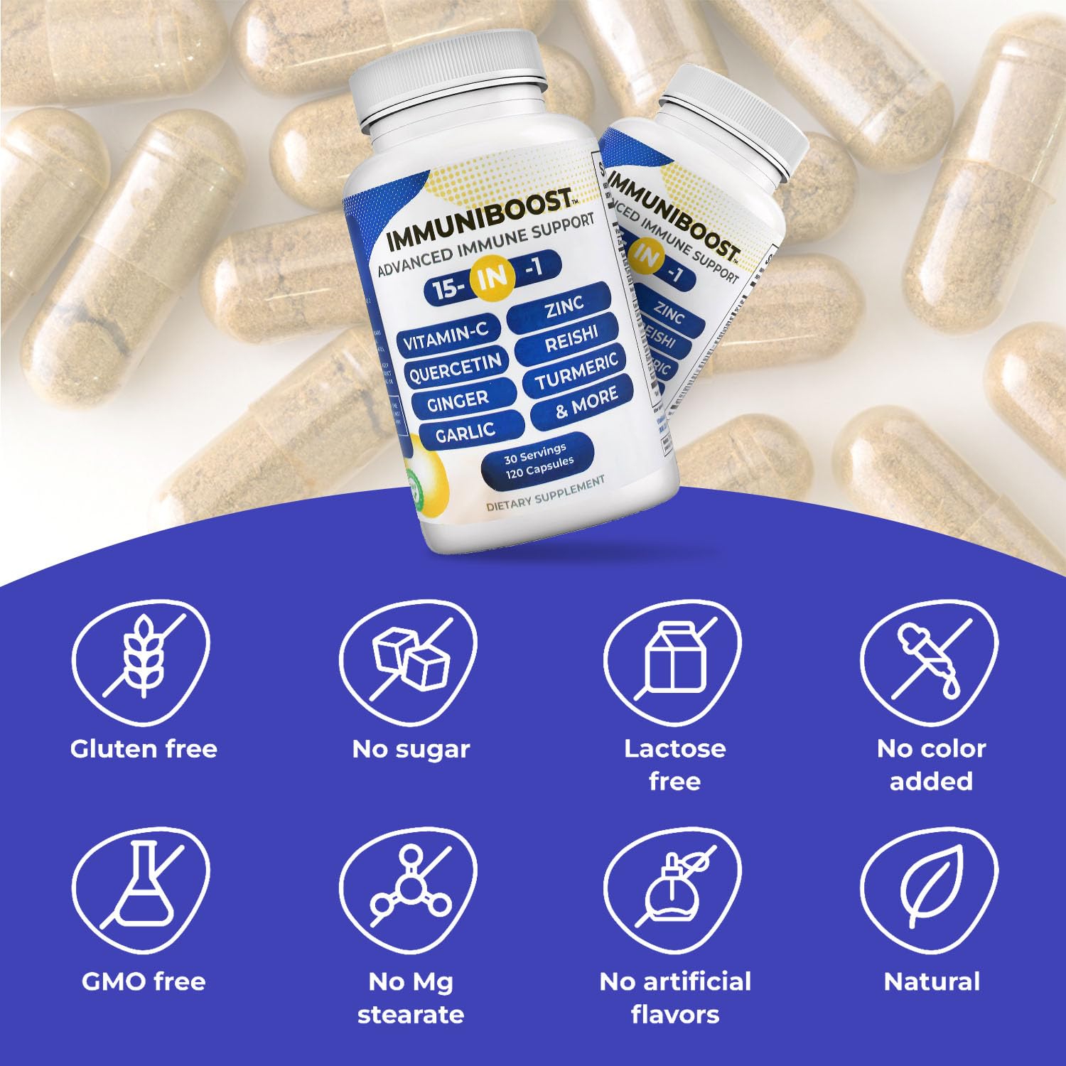 15 in 1 Immune Support Supplement 120 Capsules with Powerful Blend of Turmeric, Ginger, Vitamin C and Zinc Immune Booster for Adults ImmuniBoostAu supplements