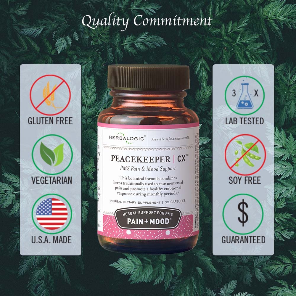 Herbalogic - Peacekeeper CX Herb Capsules - Reduces PMS Related Mood Swings - Reduces Cramps & Pain Associated with Monthly Periods - Contains Turmeric & Corydalis - 30 Cap Count HerbalogicAu supplements