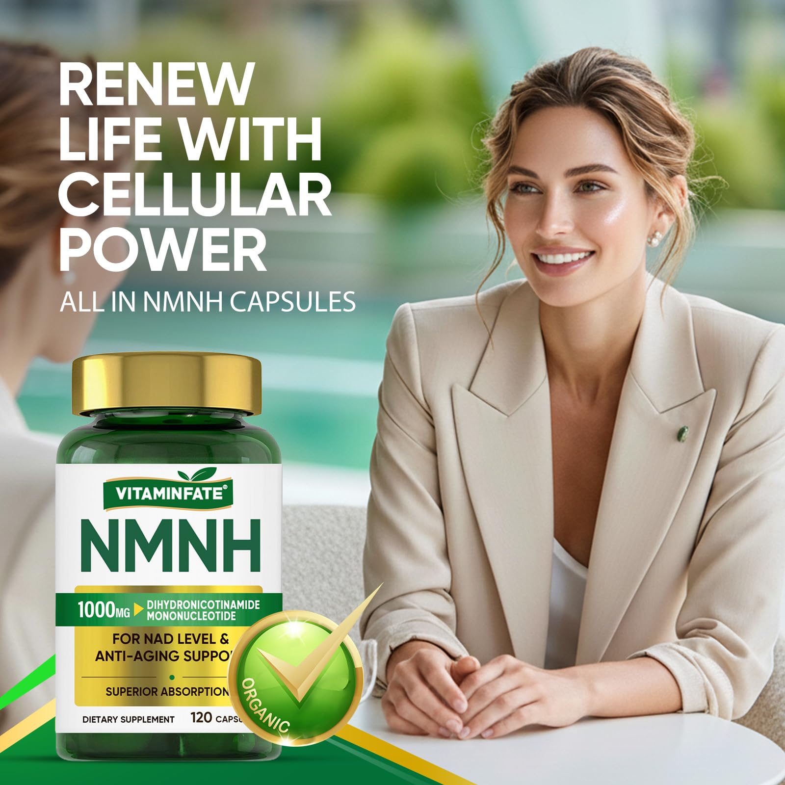 VITAMINFATE NMNH Supplement 1000 mg - 120 Capsules | NMN Alternative | Supports Anti-Aging, Cellular Energy and Repair, Metabolism & Brain Boost VITAMINFATEAu supplements