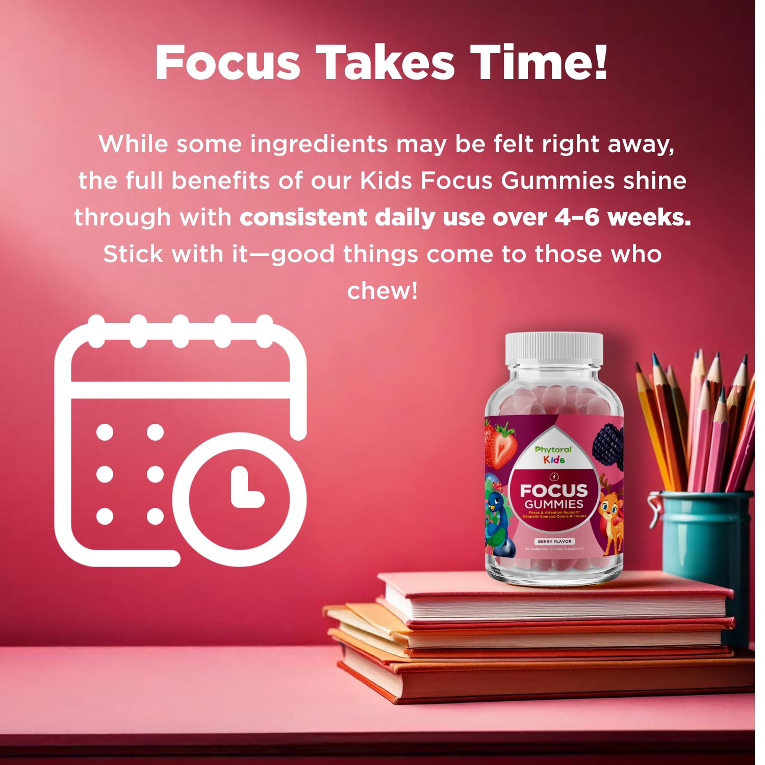 Phytoral Vegan Kids Focus Gummies - Potent Chewable Brain Support for Children - Enhances Concentration & Memory - Calming Supplements & Focus Gummies for Kids - Non-GMO & Gluten-Free - 60 Count PhytoralAu supplements