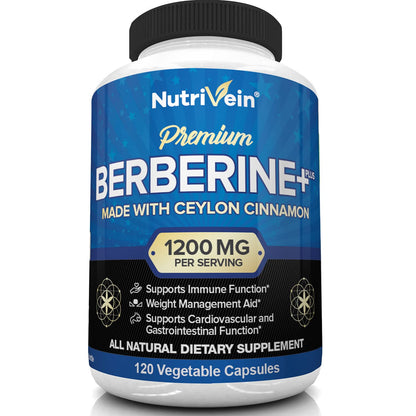 Nutrivein Premium Berberine HCL 1200mg Plus Organic Ceylon Cinnamon - 120 Capsules NutriveinUS supplements