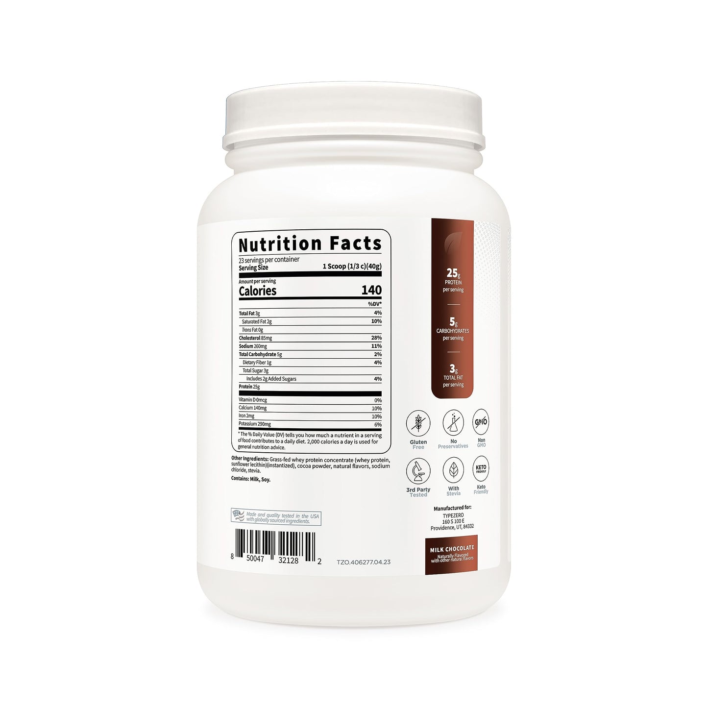 Type Zero Grass Fed Whey Protein Concentrate Powder (Chocolate, 2LBS) - Gluten Free Type ZeroUS supplements