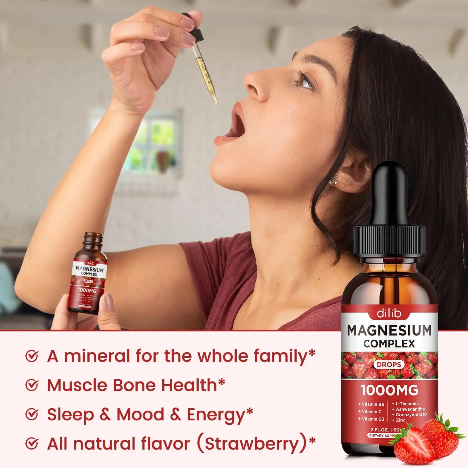 Triple Magnesium Complex Supplement, Magnesium Glycinate, Blend, Citrate Liquid Drops 1000mg with Ashwagandha, CoQ10, Vitamin B6, C, D, Zinc -Support Calm Stress Relief, Bone, Muscle, Mood Vegan dilibnz supplements