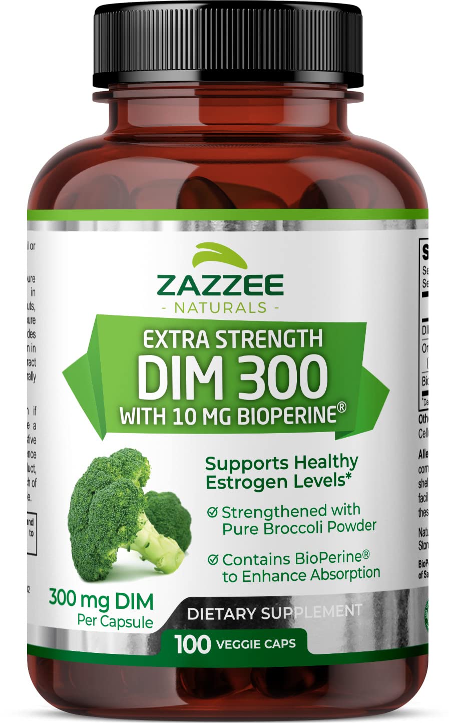 Zazzee Extra Strength DIM 300, 10 mg BioPerine and 300 mg DIM per Capsule, 100 Vegan ZazzeeUS supplements