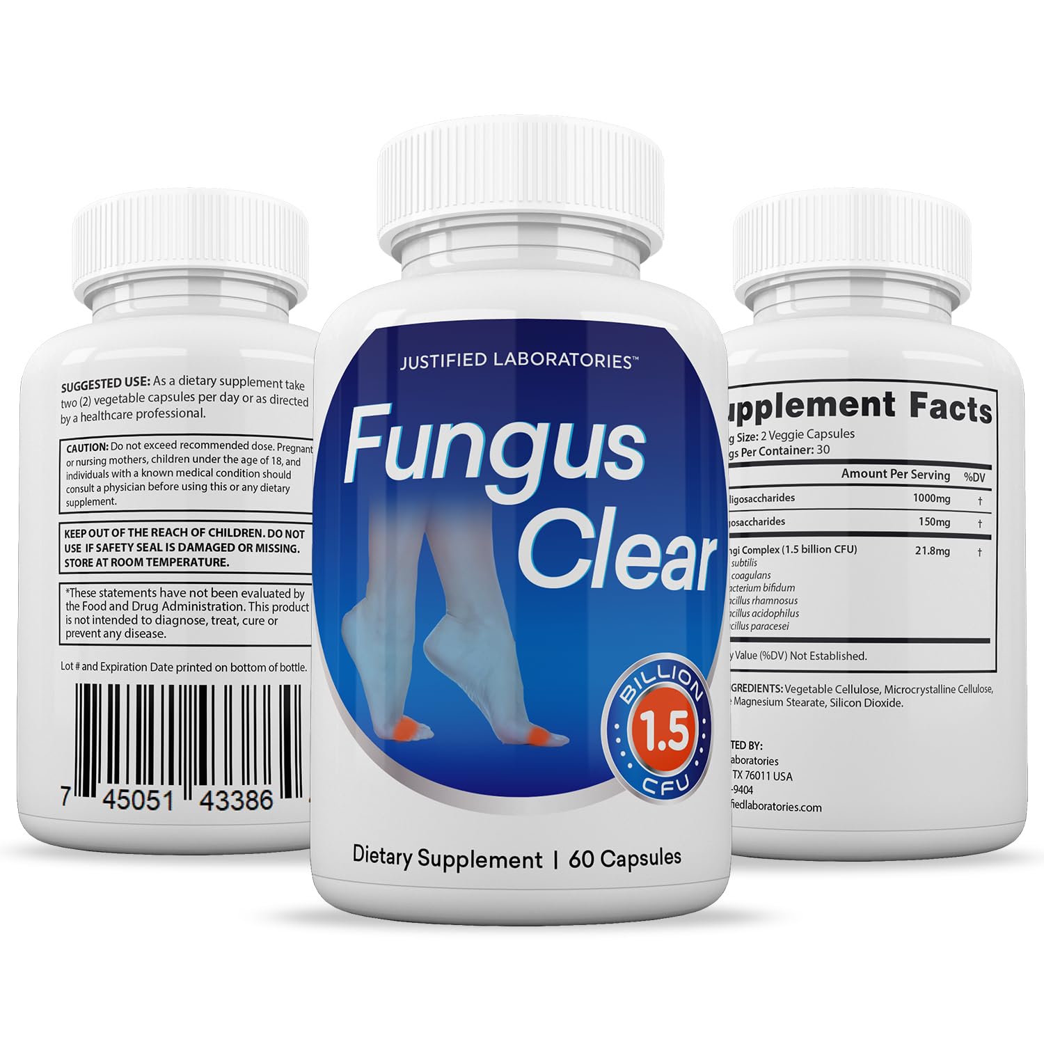 Justified Laboratories (2 Pack) Fungus Clear 1.5 Billion CFU Probiotic Pills 120 Capsules Justified LaboratoriesUS supplements