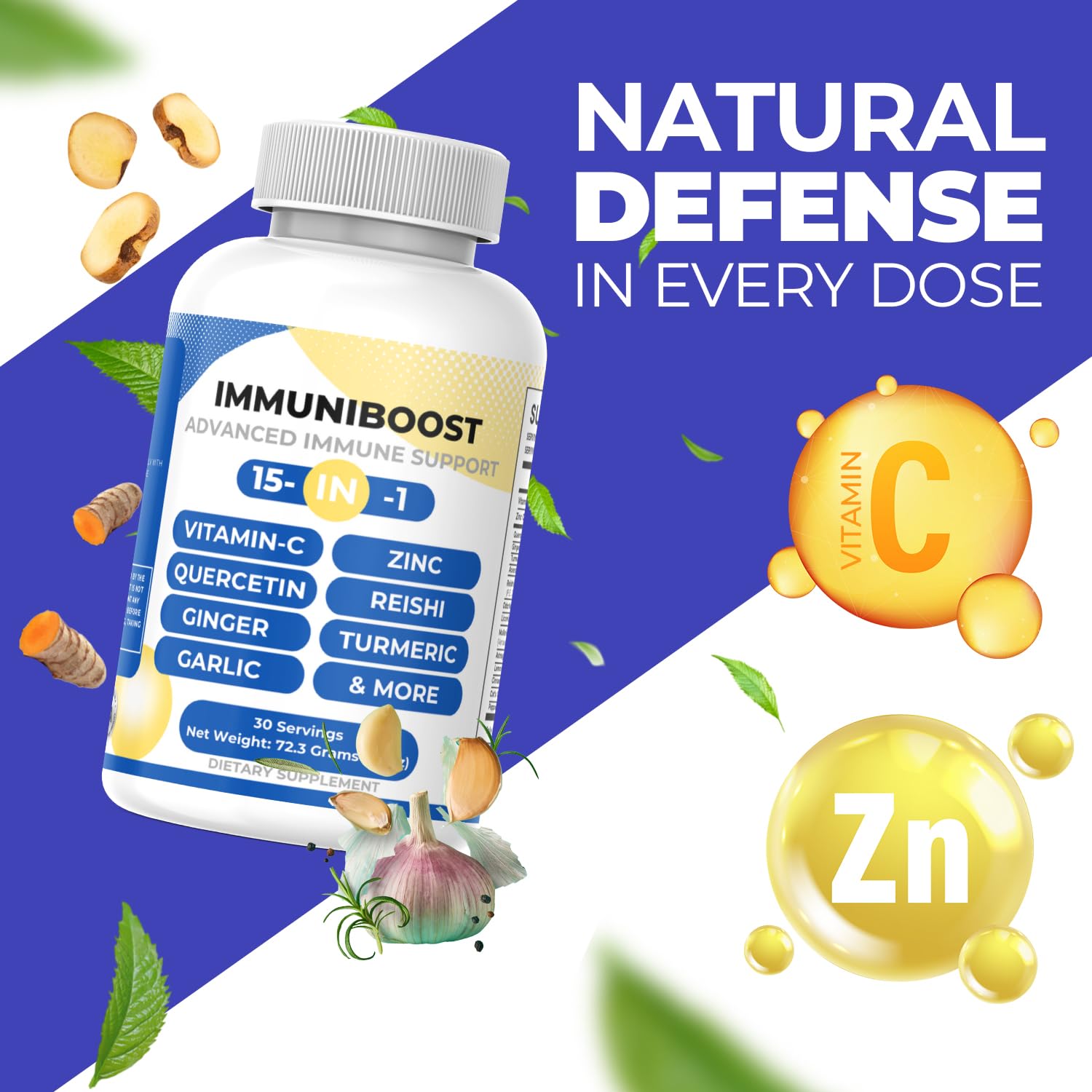 15 in 1 Immune Support Supplement 120 Capsules with Powerful Blend of Turmeric, Ginger, Vitamin C and Zinc Immune Booster for Adults ImmuniBoostAu supplements