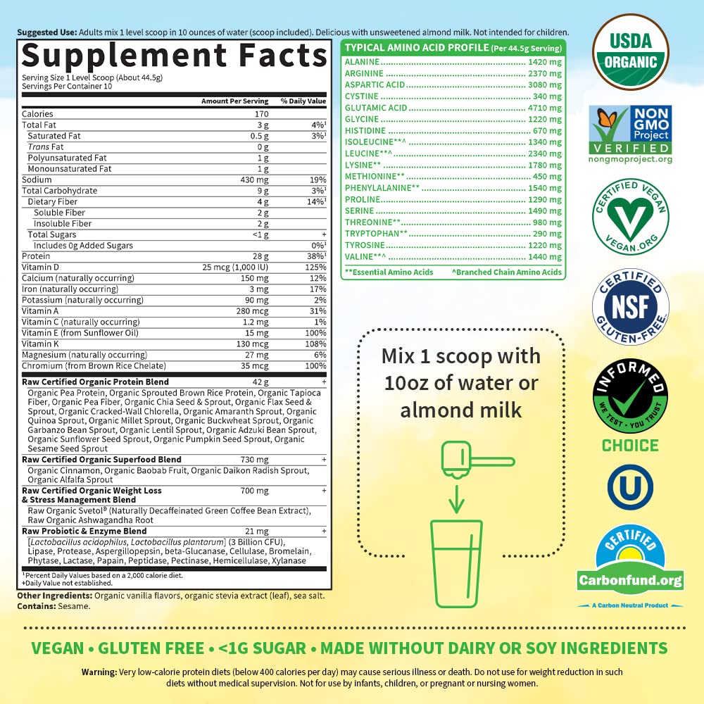 Garden of Life Raw Organic Fit Powder, Original - High Protein for Weight Loss (28g) Plus Garden of LifeUS supplements