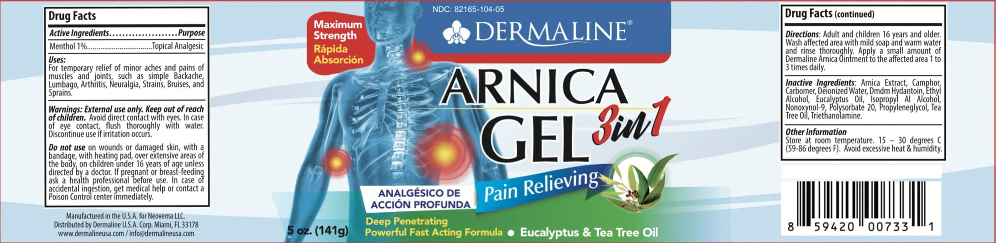 DERMALINE Arnica 3 in 1 Gel, Eucalyptus, Tea Tree Oil, Vitamin E - Fast Acting and Absorbing, Pain Relief DERMALINEAu supplements