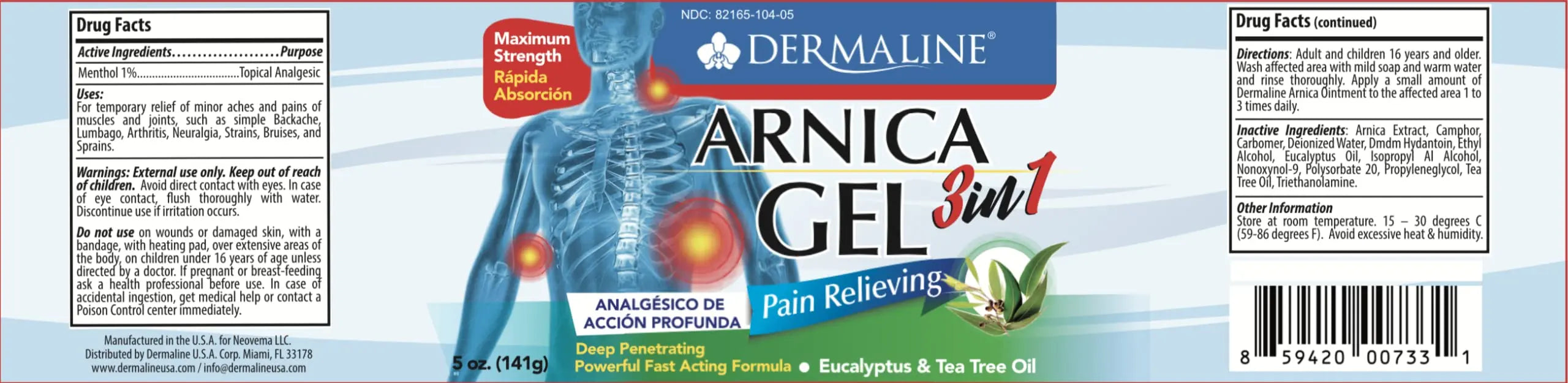 DERMALINE Arnica 3 in 1 Gel, Eucalyptus, Tea Tree Oil, Vitamin E - Fast Acting and Absorbing, Pain Relief DERMALINEAu supplements