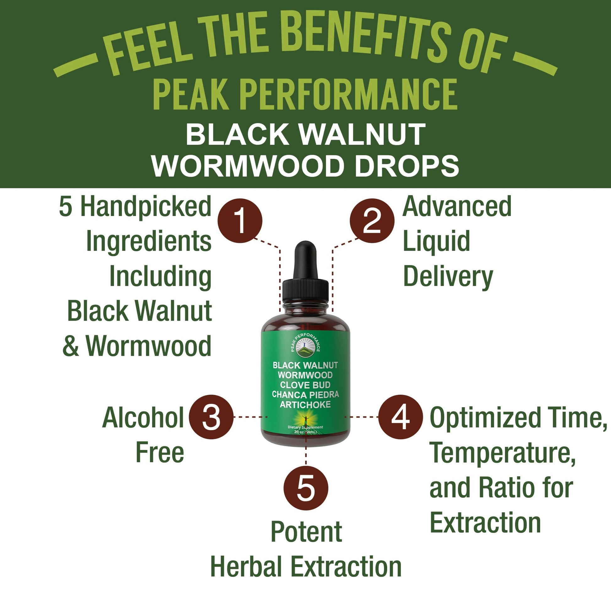 Wormwood Black Walnut Clove Cleanse for Humans. Elimination Detox + Intestinal Support Liquid Tincture Supplement for Adults and Kids. with Artichoke and Chanca Piedra for Additional Benefits Peak PerformanceAu supplements