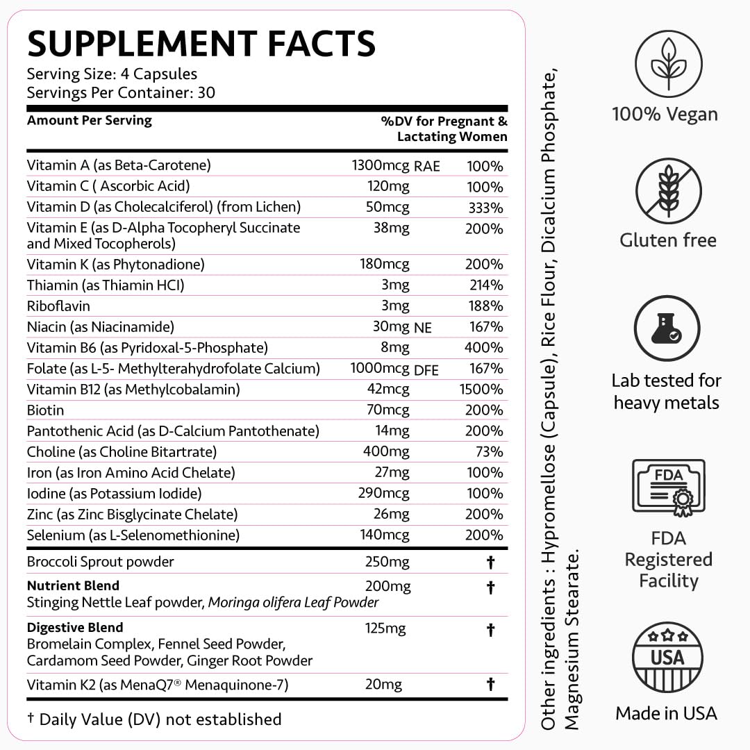 Ayurvedic Elite Prenatal Vitamins with Folate, Choline, Iron, Iodine & more | Made in USA | Optimal Bioavailability | Supports Baby's Growth and Brain Development | 30 Day Supply - OSH Wellness Freshly MomsAu supplements