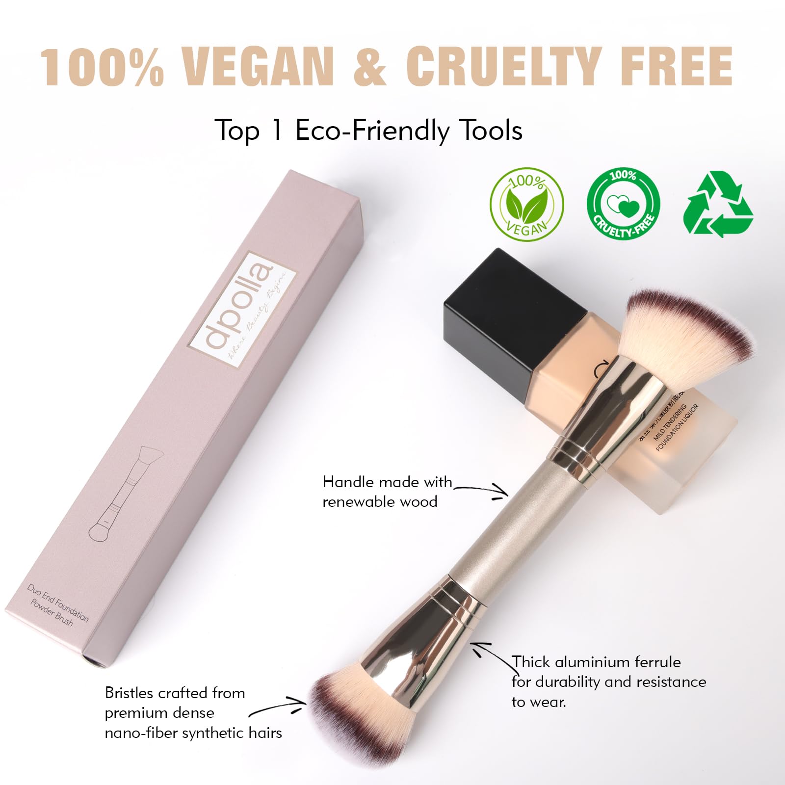 Dual-Ended Foundation Brush: Round & Angled Pro-Grade makeup brushes, 100% Vegan Synthetic Makeup Brush for Flawless Blending and Application of Liquid, Powder, Cream, Blush dpollaAu supplements
