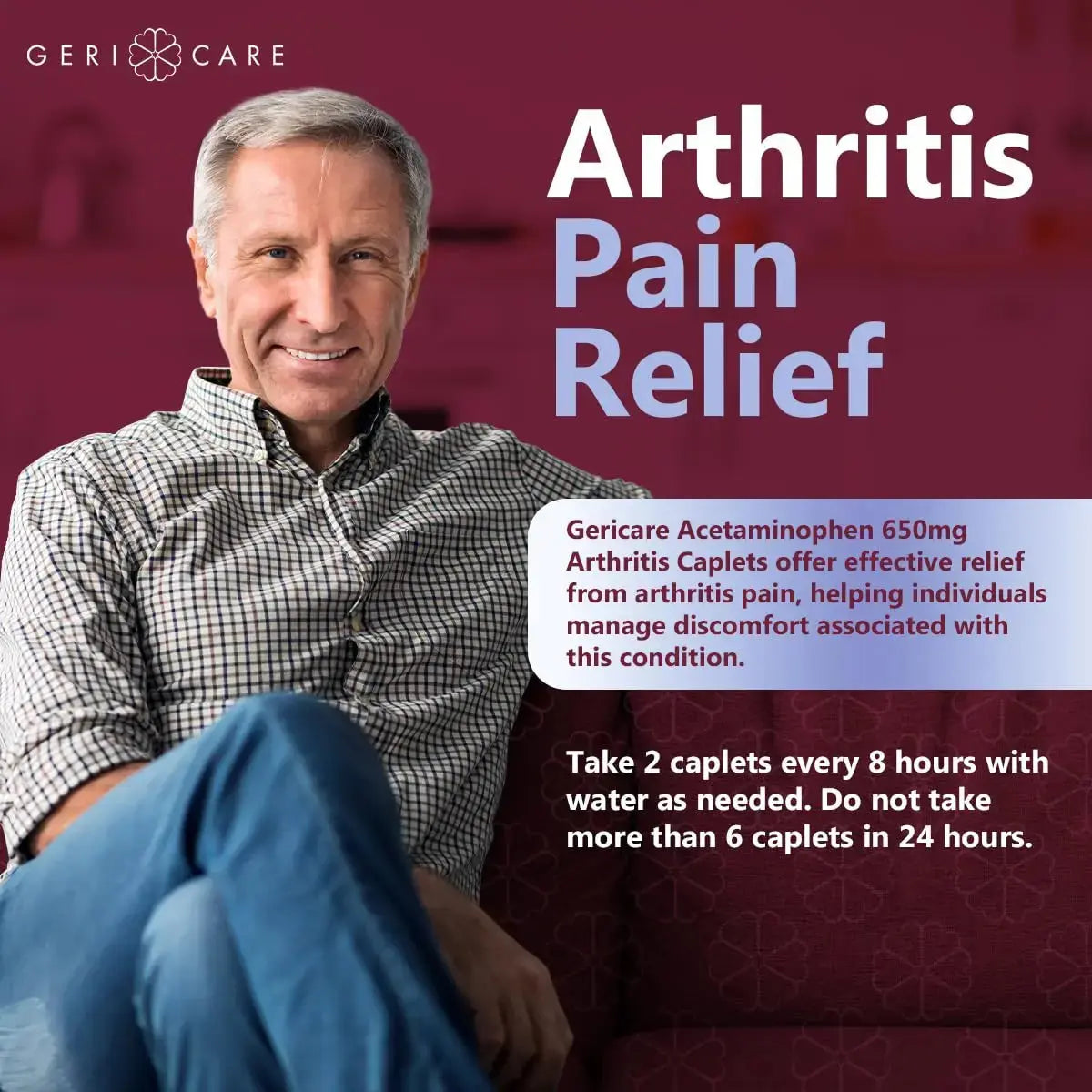 GeriCare Acetaminophen Extended-Release Arthritis 650mg Caplets, Pain Reliever, Arthritis Symptoms, Fever Reduction, 100 Count (Pack of 1) GeriCareAu supplements