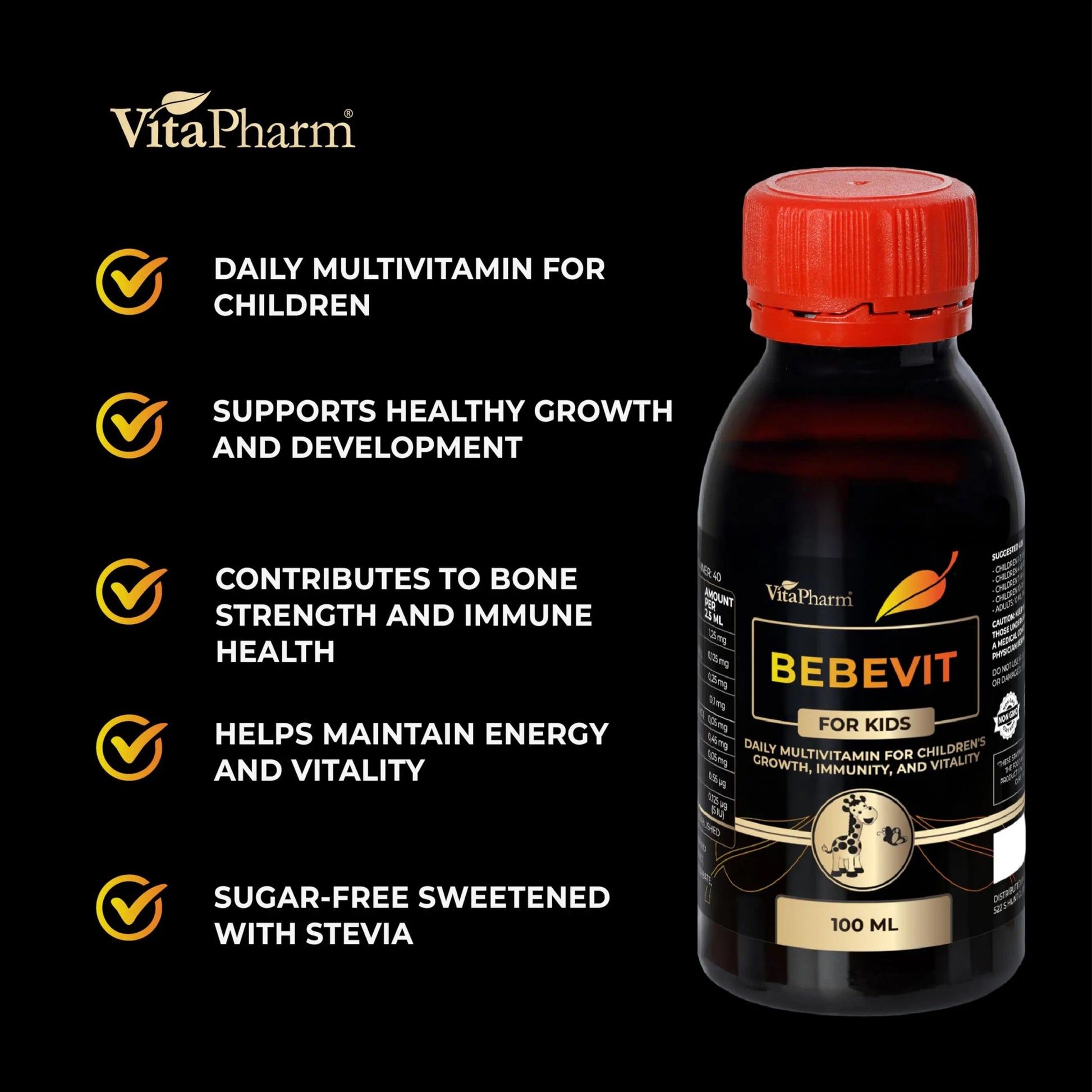 BEBEVIT Liquid Multivitamin for Kids – Sugar-Free & Non-GMO Formula with Vitamins A, C, D3, E, K2 & B-Complex – Daily Support for Growth, Immunity VitaPharmAu supplements