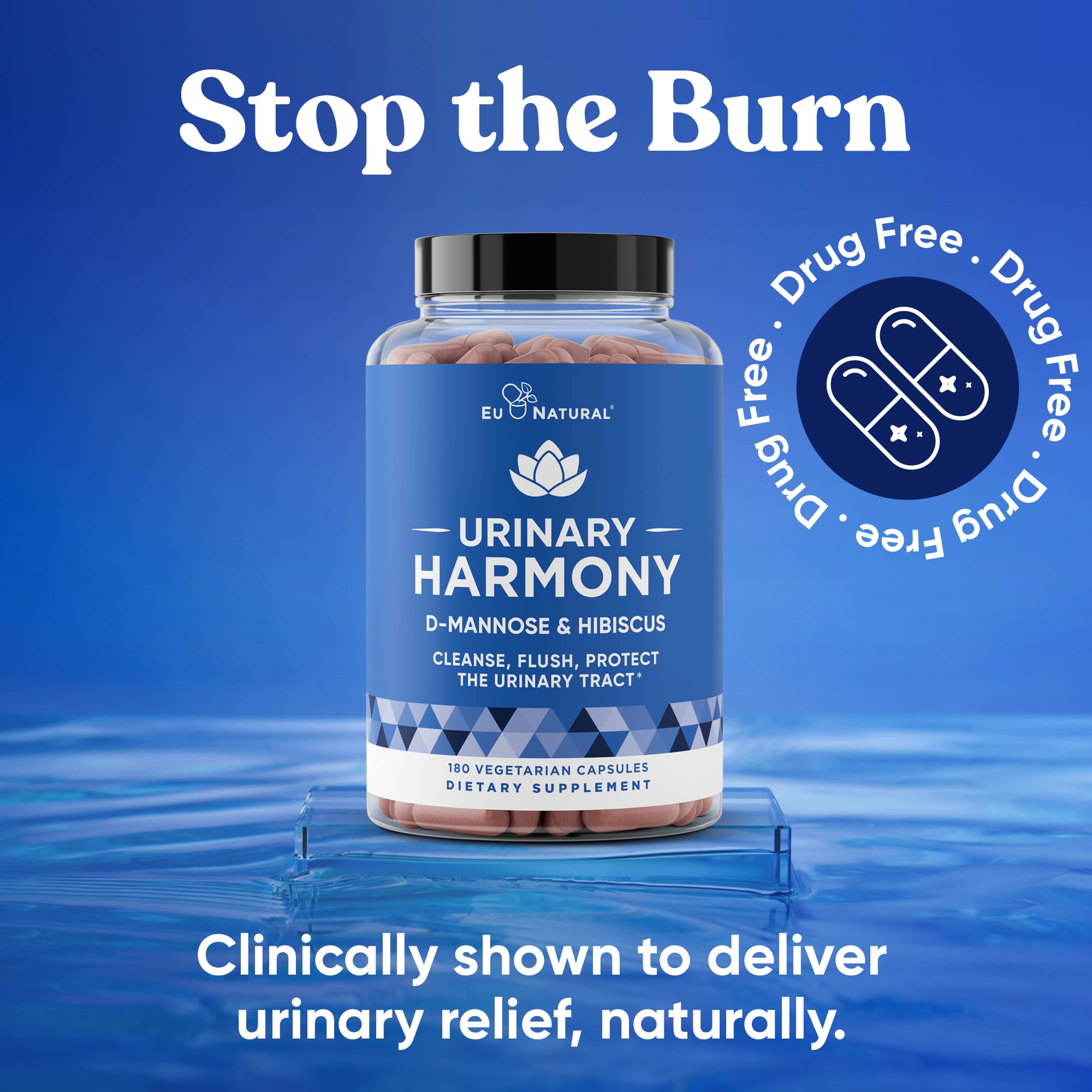 Eu Natural Urinary Harmony D-Mannose Supplement - Urinary Tract Health for Women - Fast-Acting Urinary Cleanse & Flush with Clinical-Strength D-Mannose & Hibiscus - 180 Capsules Eu NaturalAu supplements