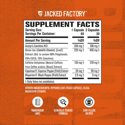 Jacked Factory Burn-XT Clinically Studied Fat Burner & Weight Loss Supplement - Appetite Suppressant & Energy Booster - with Acetyl L-Carnitine Jacked FactoryUS supplements
