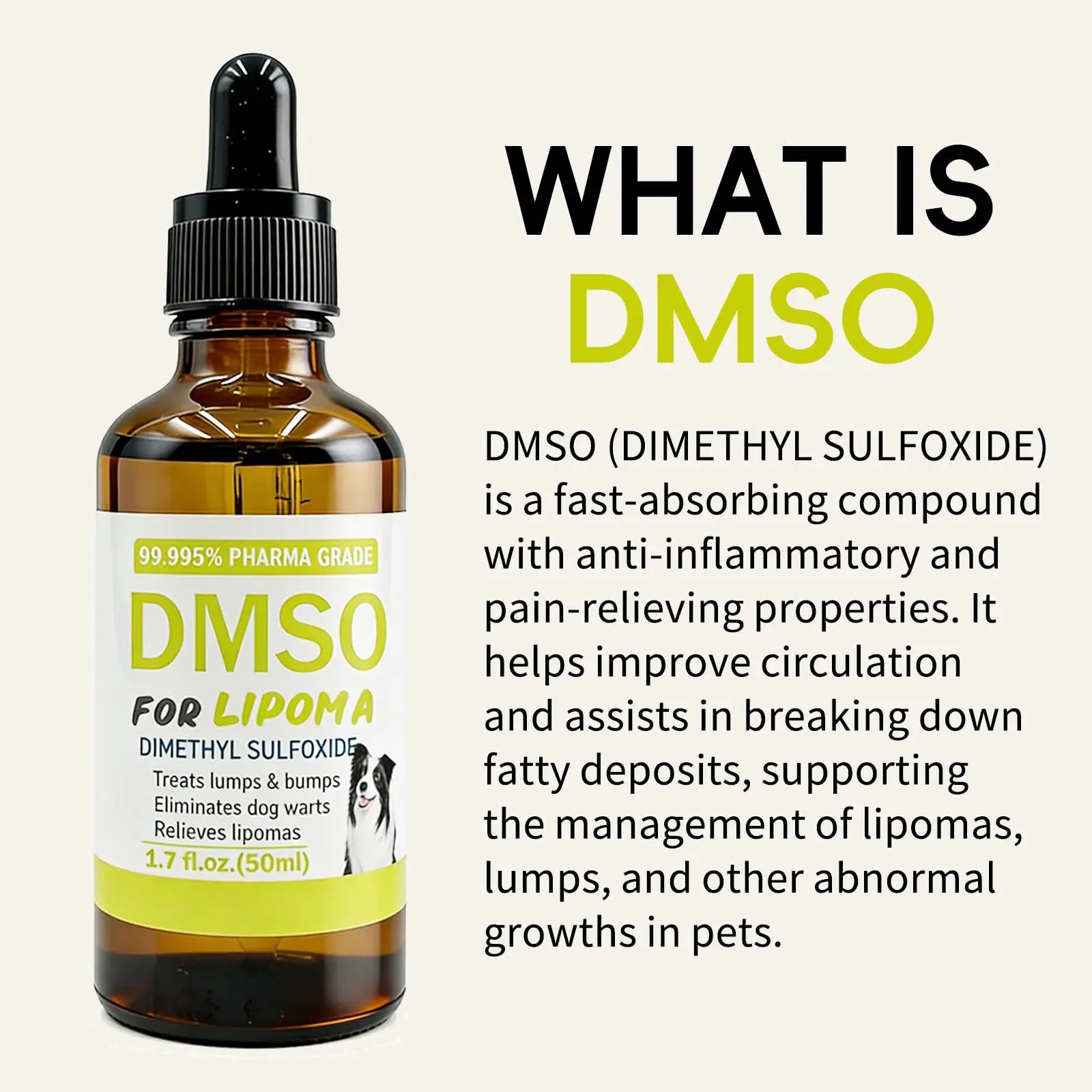 Topical 99.995% DMSO for Dogs Lipoma, Lipoma Treatment for Dogs, Reduce Fatty Lumps and Bumps Inflammation, Swelling, Dog Pain Relief, DMSO in Glass Bottle with Precision Dropper, 1.7 oz Jdicklarynz supplements