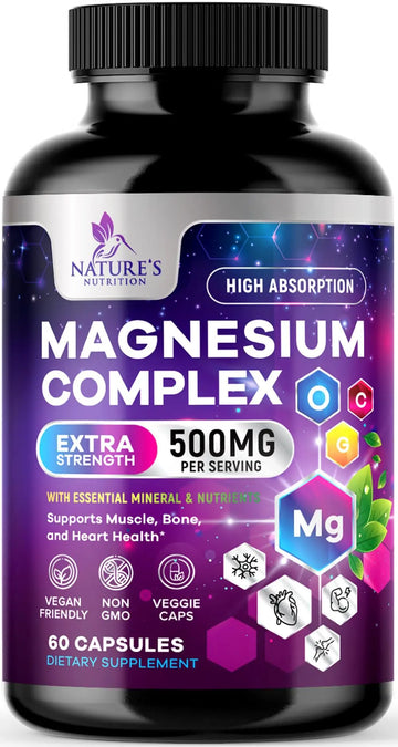 Magnesium Complex Supplement - Magnesium 500 mg Per Serving - 4 in 1 High Absorption Blend - 100% Chelated Magnesium Glycinate with Malate, Citrate & Oxide - Vegan Complex - USA Bottled - 60 Capsules Nature's NutritionAu supplements