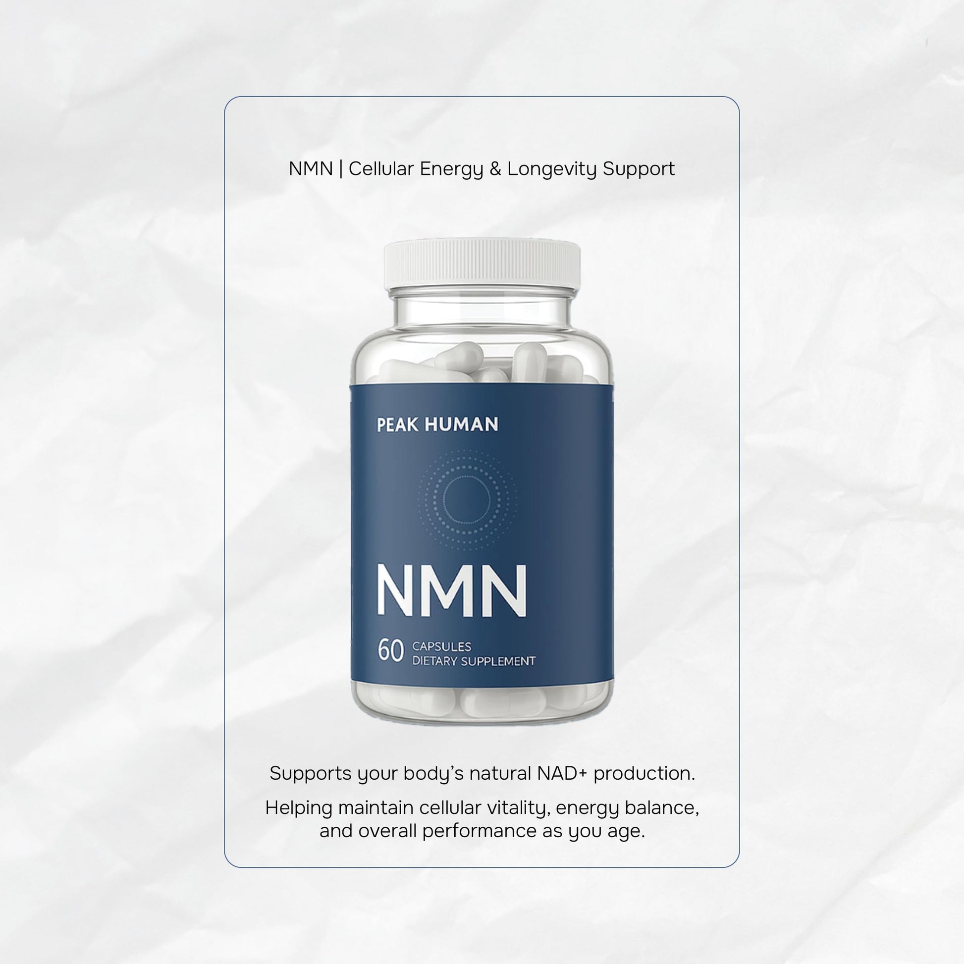 Peak Human Beta-NMN | Beta Nicotinamide Mononucleotide NAD+ Precursor - Advanced Cellular Energy & Longevity - Promotes Vitality, Metabolic Function & Focus - Non-GMO, Vegan Capsules - 60 Count Peak HumanAu supplements