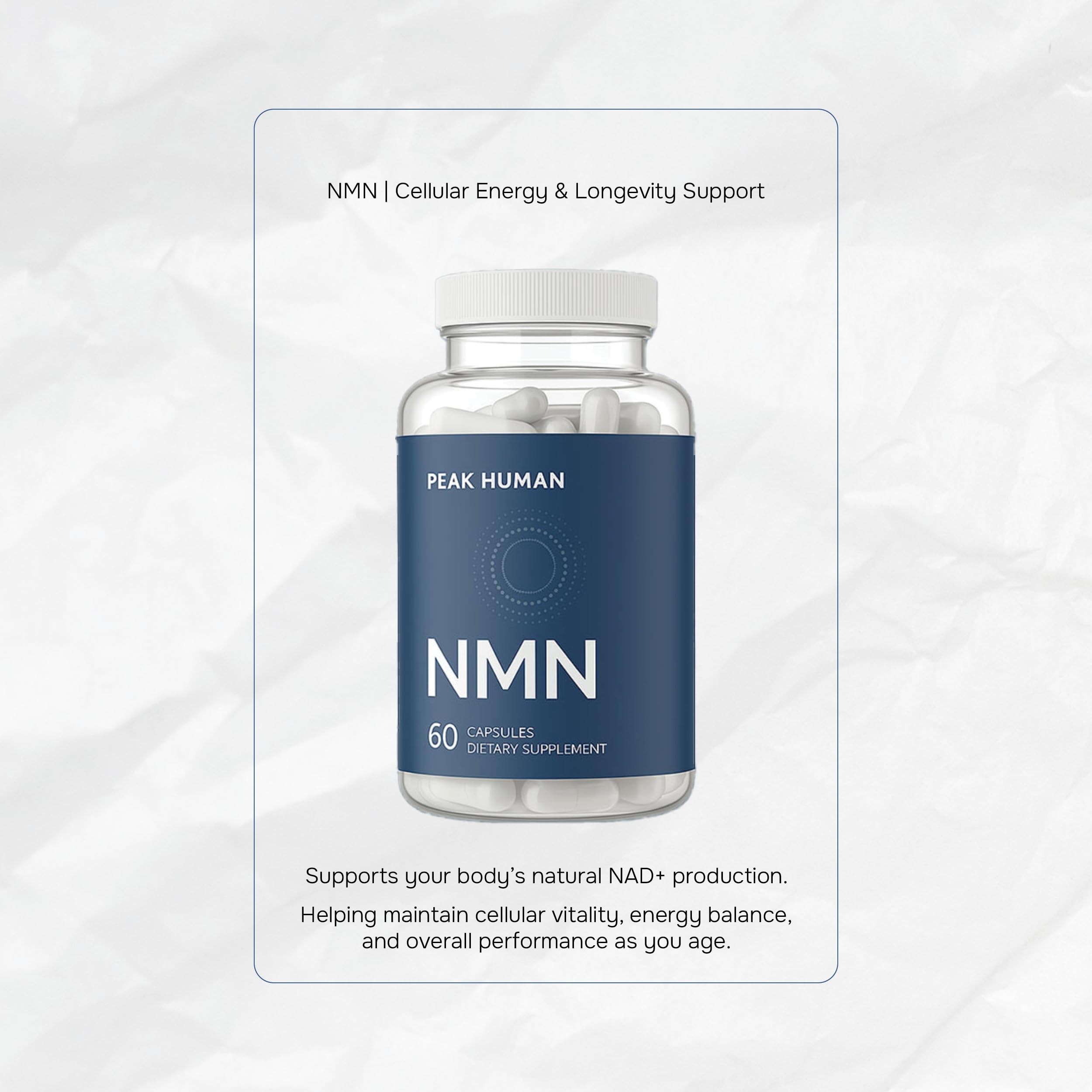 Peak Human Beta-NMN | Beta Nicotinamide Mononucleotide NAD+ Precursor - Advanced Cellular Energy & Longevity - Promotes Vitality, Metabolic Function & Focus - Non-GMO, Vegan Capsules - 60 Count Peak HumanAu supplements