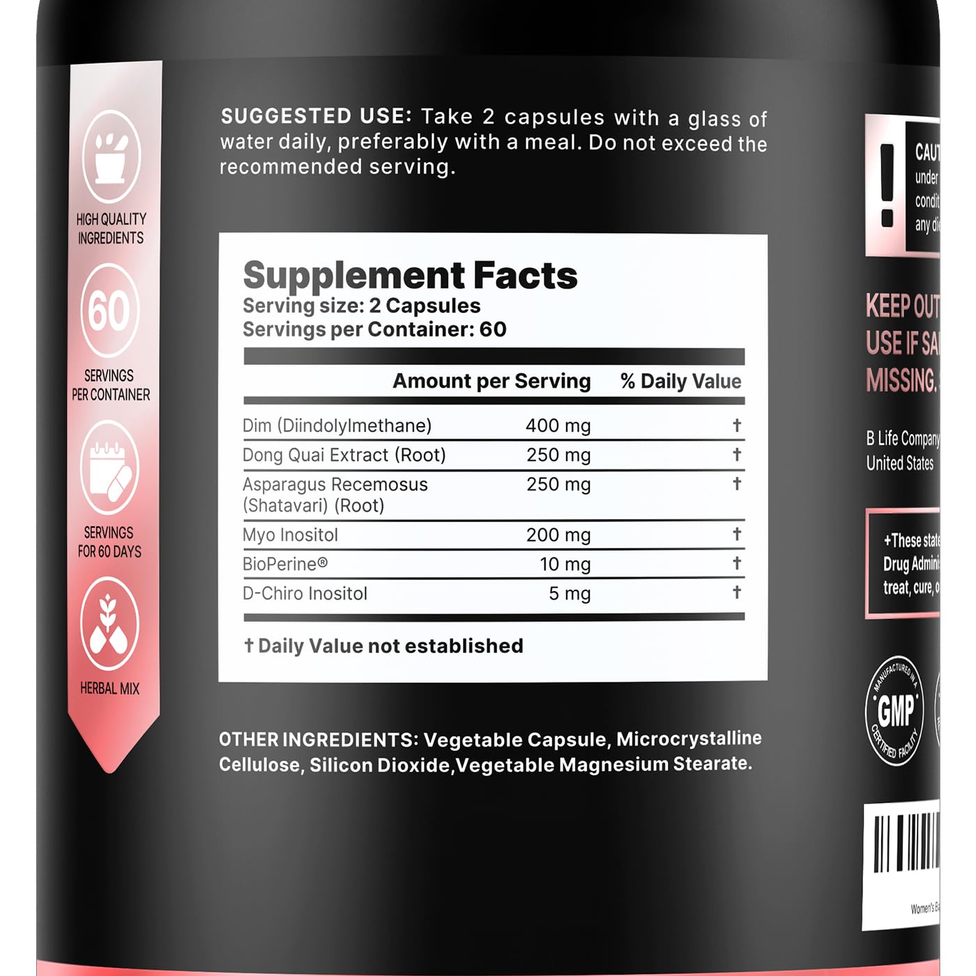 B Life Company DIM Supplement 400 mg with Myo & D-Chiro Inositol, Dong Quai – Hormone Balance for Women – Fertility Supplements – Inositol Supplement - 120 Caps B Life CompanyAu supplements
