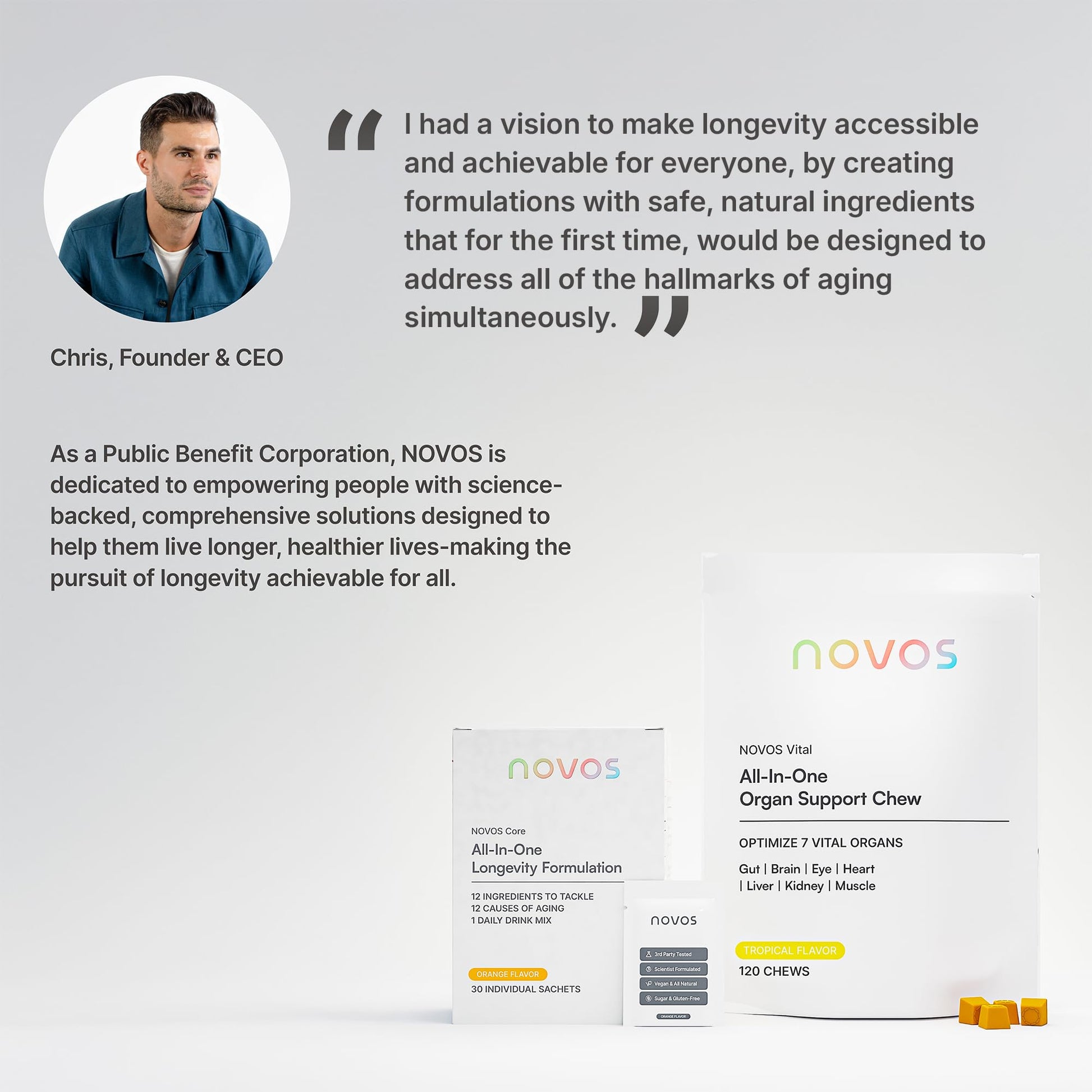 Novos Core Clinical Longevity Mix | Anti-Aging Supplement Drink Mix for Men & Women | Magnesium, L-Theanine, Fisetin and More | Supports Energy, Mood, Sleep & Cognition | Orange Flavor (30 Servings) NovosAu supplements