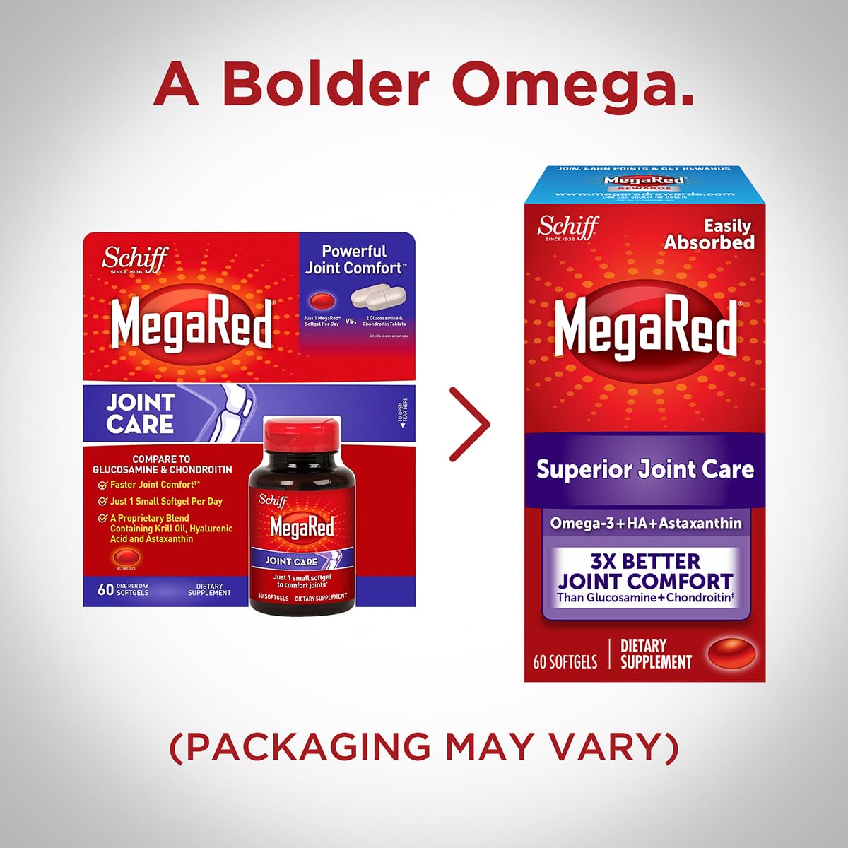 Omega-3 Krill Oil and Joint Supplement - Megared Joint Care 60 softgels - EPA/DHA fatty acids, Antioxidants, Hyaluronic acid, No fishy burp aftertaste as with Fish Oil MegaRedAu supplements