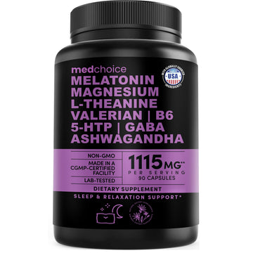 12-in-1 Melatonin Sleep Capsules - Natural Sleep Aids for Adults with Melatonin 5mg and Magnesium Glycinate 500mg, Sleep Aid with Ashwagandha, L Theanine, Valerian Root, GABA, 5-HTP (90ct, Pack of 1) MEDCHOICEAu supplements