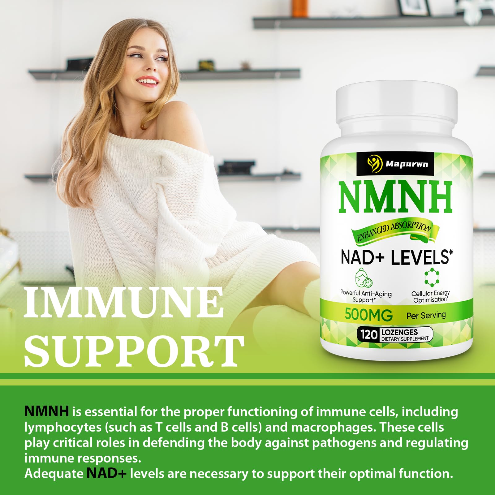 Mapurwn NMNH (Dihydronicotinamide Mononucleotide), NMN Supplement, 500mg per Serving NAD Supplement to Boost NAD+ Levels As We Age for Women & Men, Anti-Aging, Energy, Focus, 120 Count MapurwnAu supplements