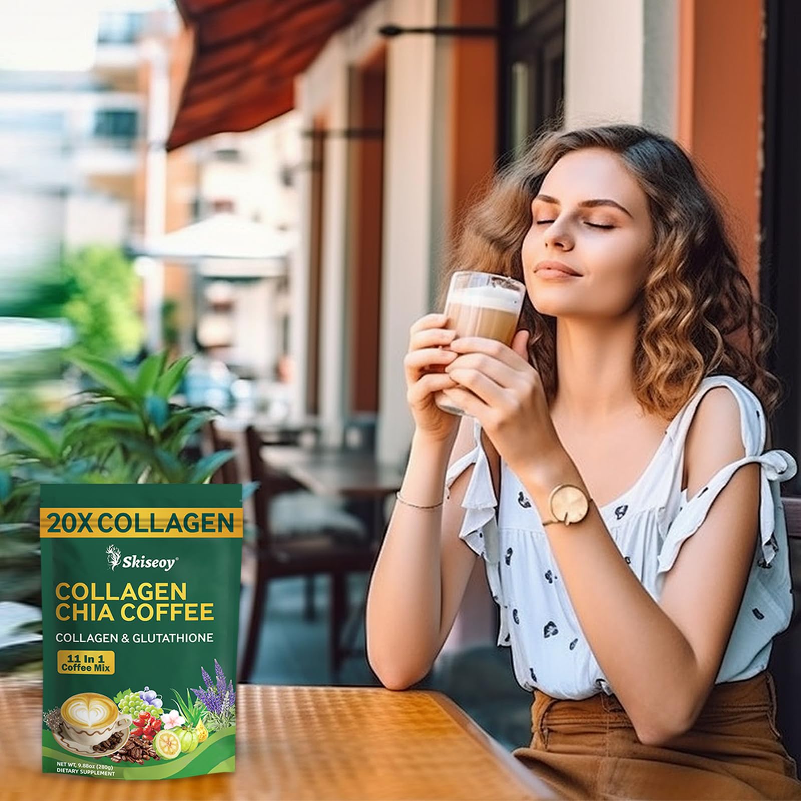 Skiseoy 20x Collagen Chia Coffee - 11-in-1 Coffee Shape Mix with L-Glutathione for Skin, Hair, Joints - Boost Energy and Focus, Vegan Friendly, 45 Servings SkiseoyAu supplements