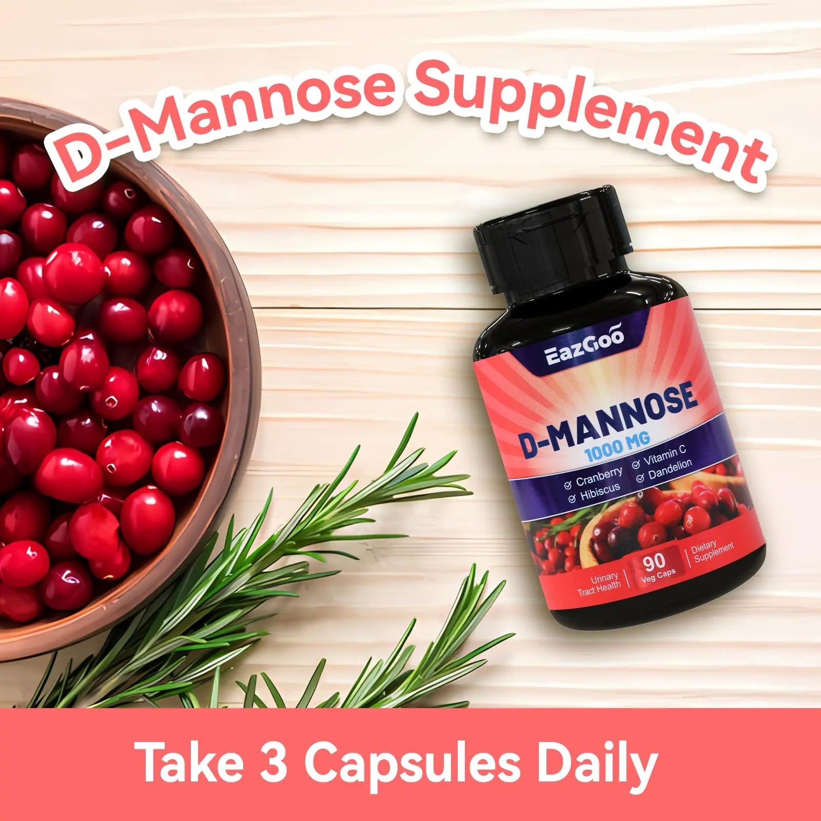 EAZGOO D-Mannose Supplement – 1000mg Capsules with Cranberry, Vitamin C, Hibiscus & Dandelion Extract, Support Urinary Health, D Mannose & Cranberry Capsules, 90 Count(Pack of 2) EAZGOOAu supplements