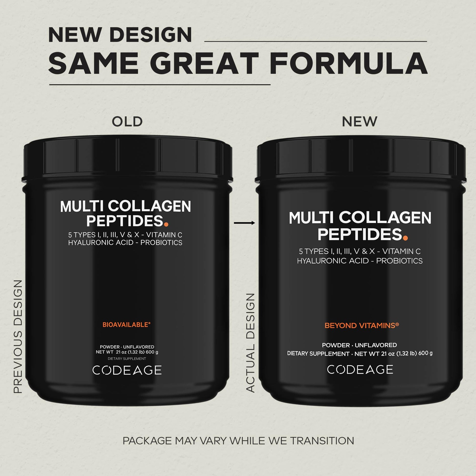 Codeage Multi Collagen Peptides + Probiotics Black Edition, Vitamin C, Hyaluronic Acid Powder Supplement, Grass-Fed, Pasture-Raised, Hydrolyzed, Zero Carbs, Type I, II, III, V & X, Unflavored, 21oz CodeageAu supplements