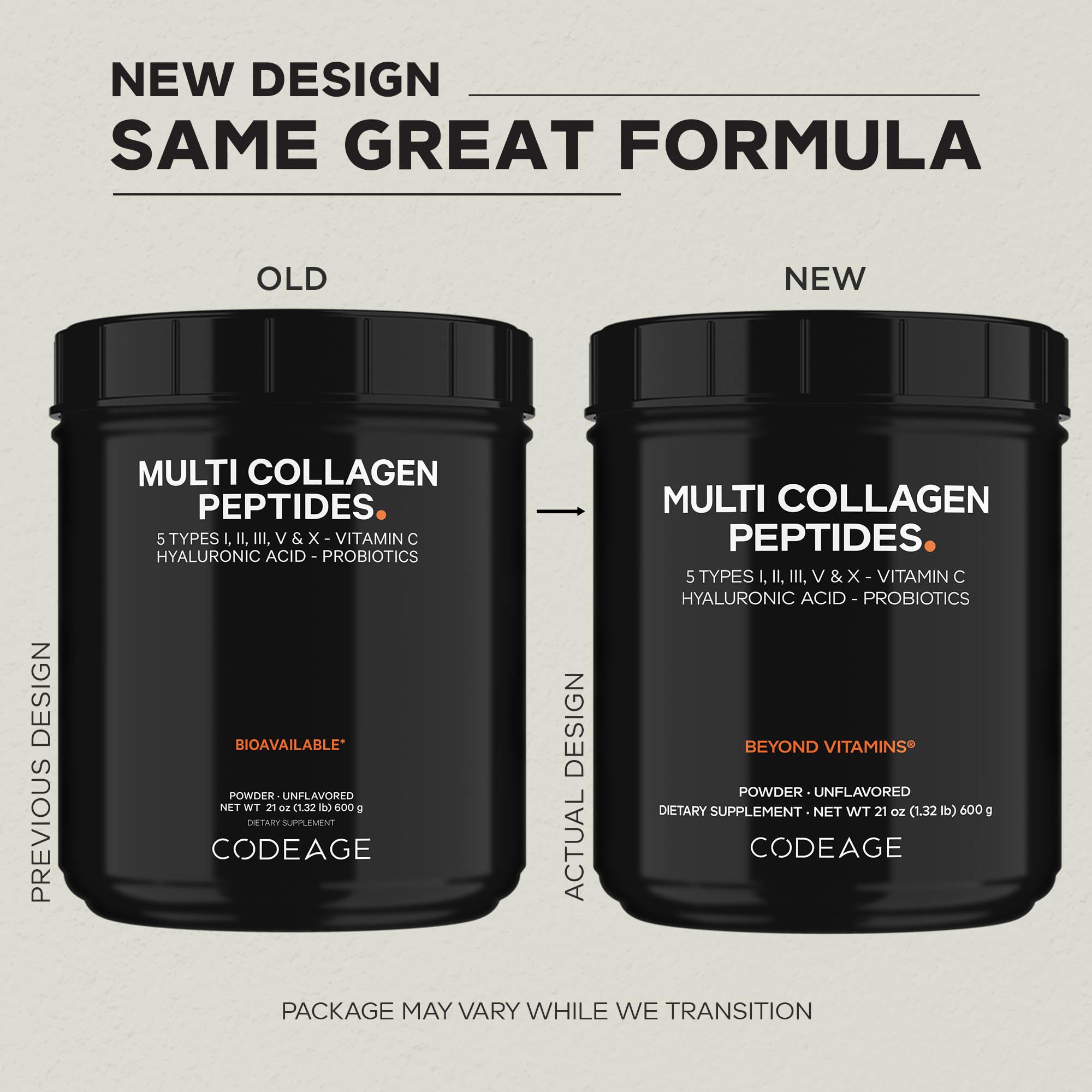 Codeage Multi Collagen Peptides + Probiotics Black Edition, Vitamin C, Hyaluronic Acid Powder Supplement, Grass-Fed, Pasture-Raised, Hydrolyzed, Zero Carbs, Type I, II, III, V & X, Unflavored, 21oz CodeageAu supplements