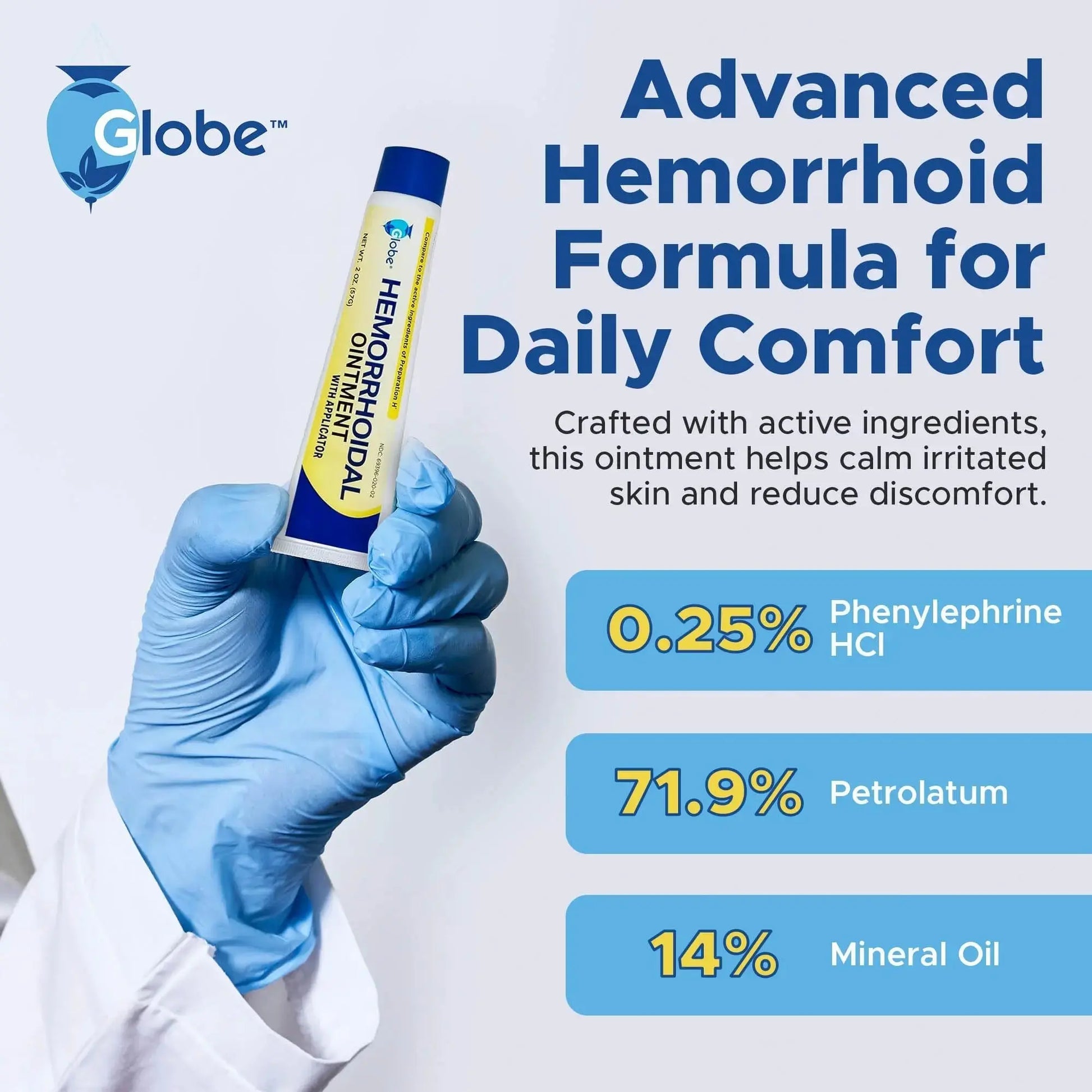 Globe Hemorrhoidal Ointment w/ Applicator, Phenylephrine HCl, Petrolatum Mineral Oil, Maximum Strength Formula for Burning, Discomfort & Itching, 2 oz Hemorrhoidal OintmentAu supplements