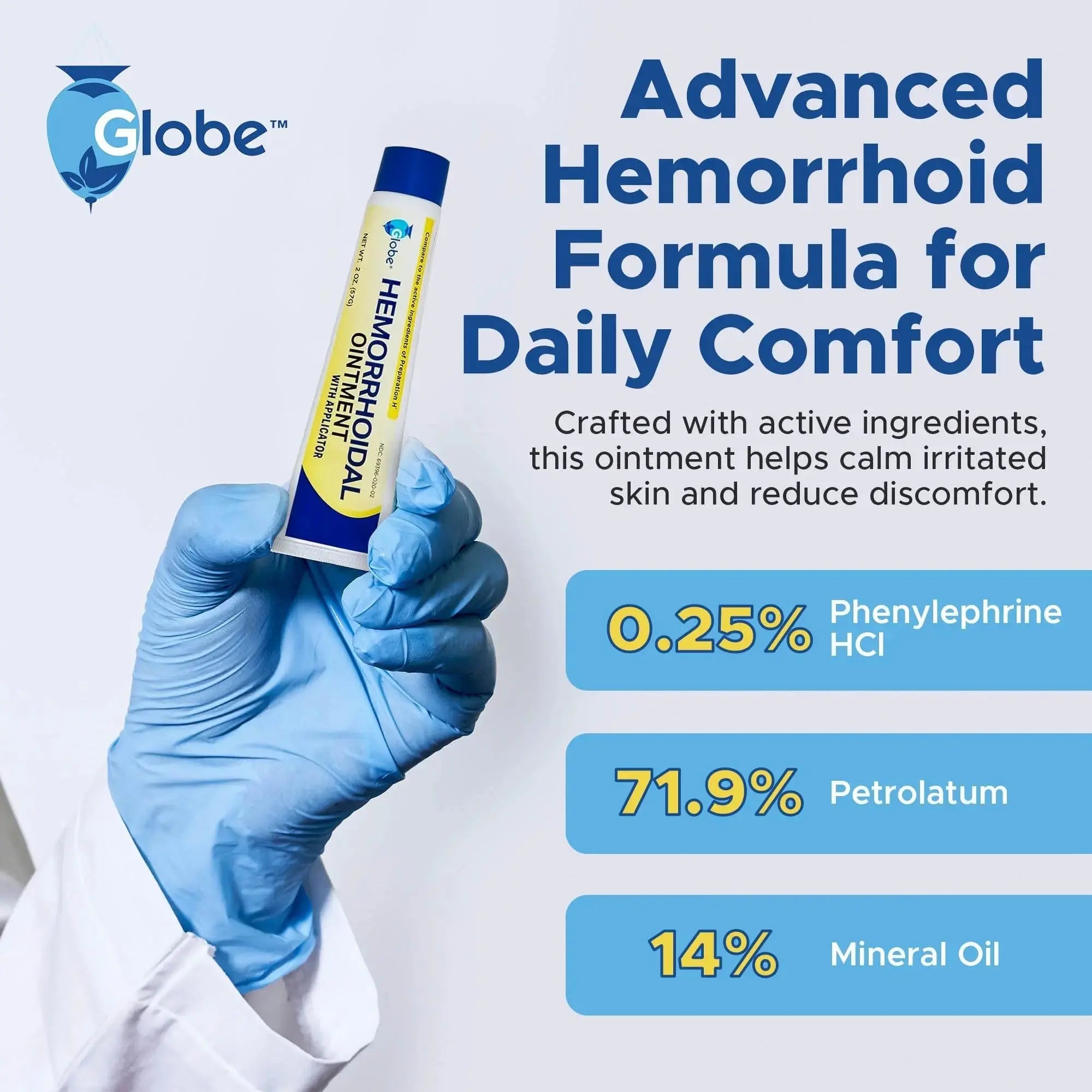 Globe Hemorrhoidal Ointment w/ Applicator, Phenylephrine HCl, Petrolatum Mineral Oil, Maximum Strength Formula for Burning, Discomfort & Itching, 2 oz Hemorrhoidal OintmentAu supplements