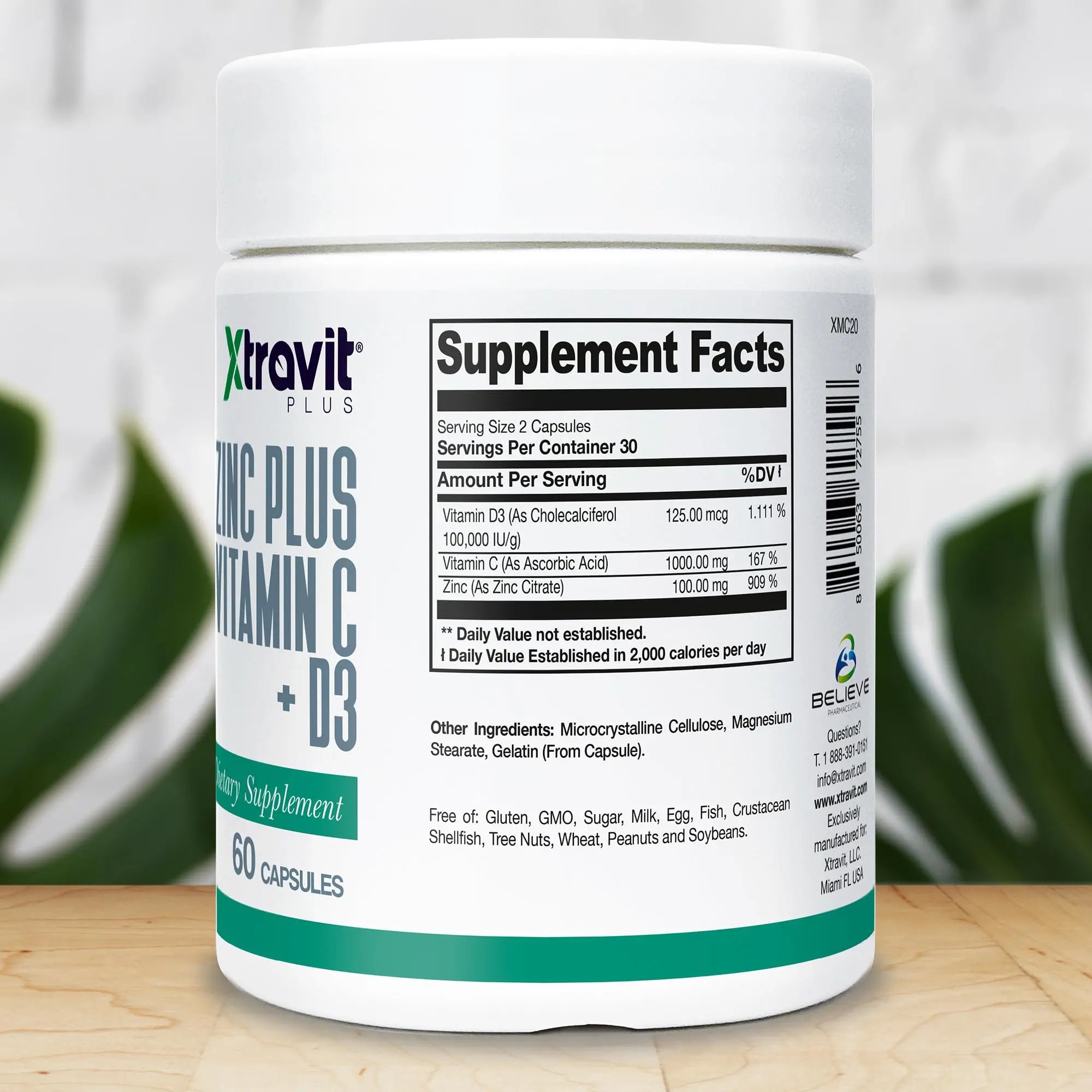 Xtravit Zinc Plus Vitamin C + D3 Supplement – Natural Immune Defense Supplements for Men & Women - May Support Skin, Energy, Bones, & Overall Wellness - Non-GMO, Gluten-Free, No Fillers, 60 Capsules Xtravitnz supplements