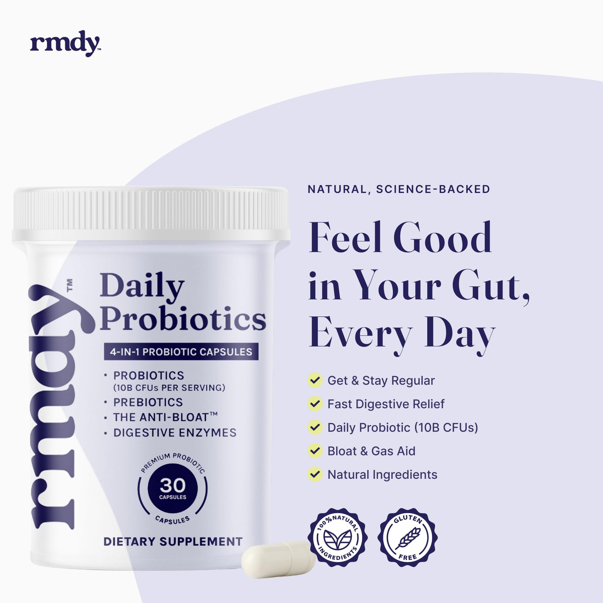 rmdy Constipation, Bloating, & Gas Relief | Relief from Diarrhea, & IBS | Probiotic for Digestive Health & Gut | 30 Capsules rmdyAu supplements