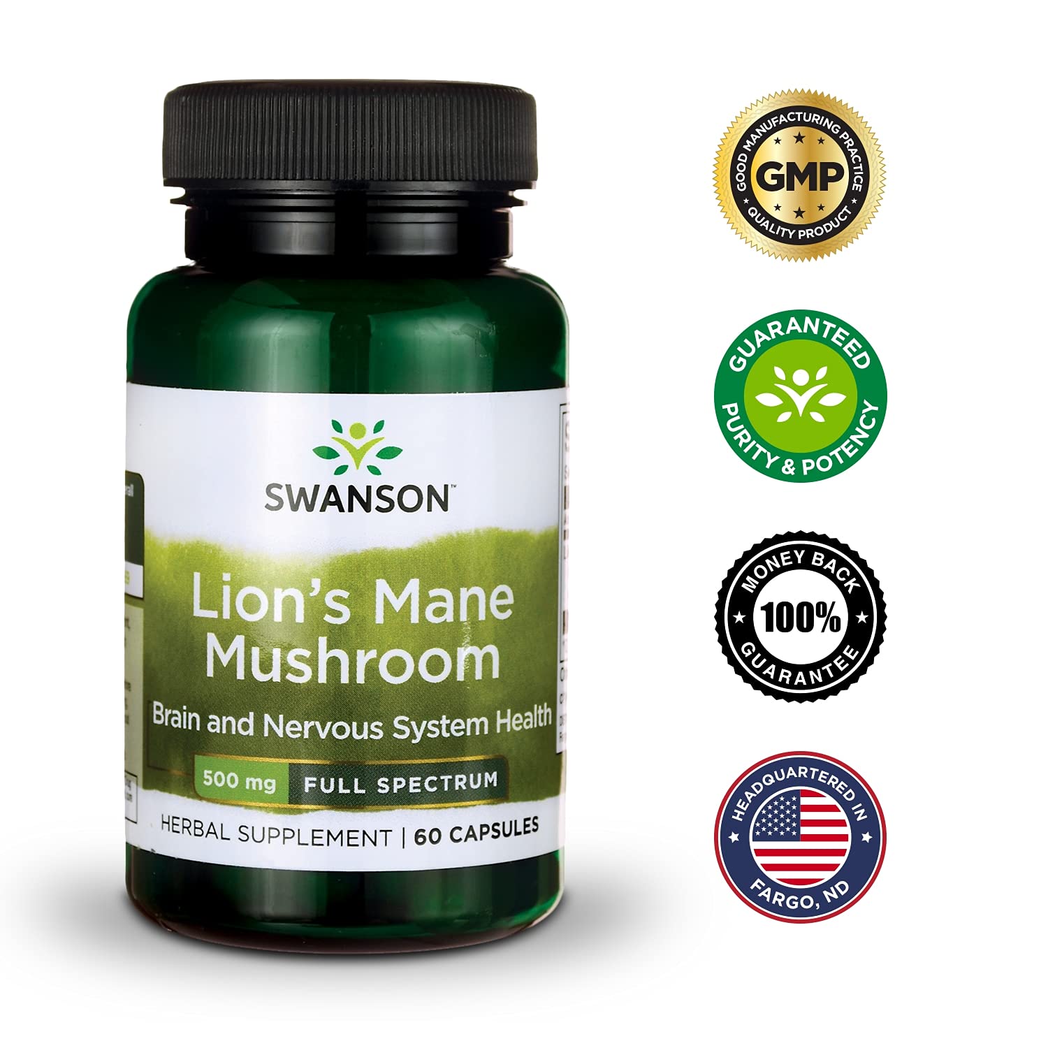 Swanson Lion's Mane Mushroom Capsules - 500 mg Each, 60 Capsules - SwansonUS supplements