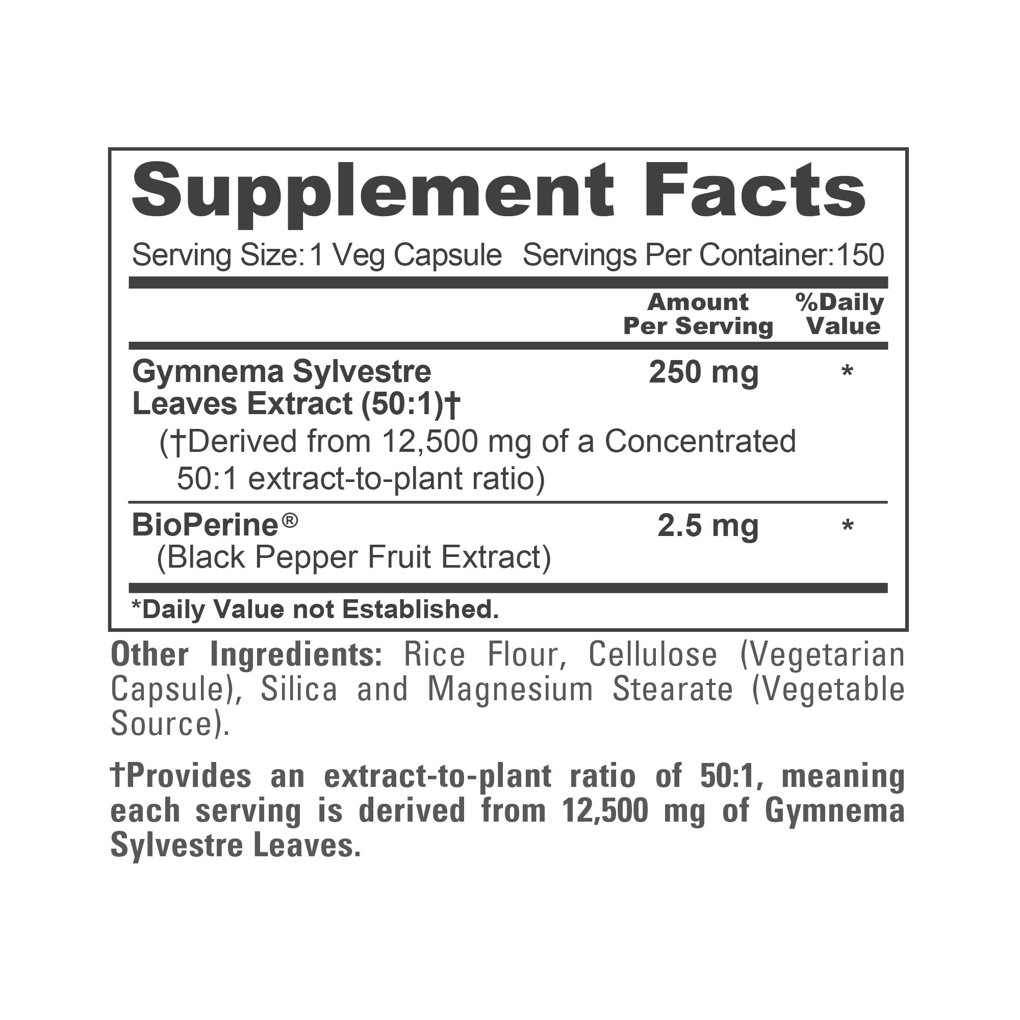 NusaPure Gymnema Sylvestre 50:1 Extract, 250 mg Equivalent to 12,500mg Per Vegan Caps - 150 Count (Non-GMO, Vegan, Bioperine) NusaPureAu supplements