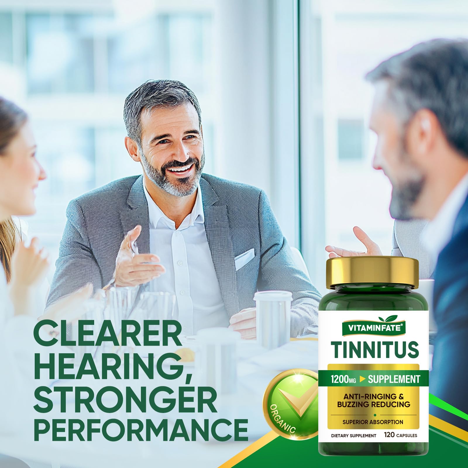Tinnitus Relief for Ringing Ears 1200mg - 120 Capsules Advanced Ear Health Support Supplement | Supports Ear Health and Reduces Tinnitus Symptoms - Non-GMO & Vegan VITAMINFATEAu supplements