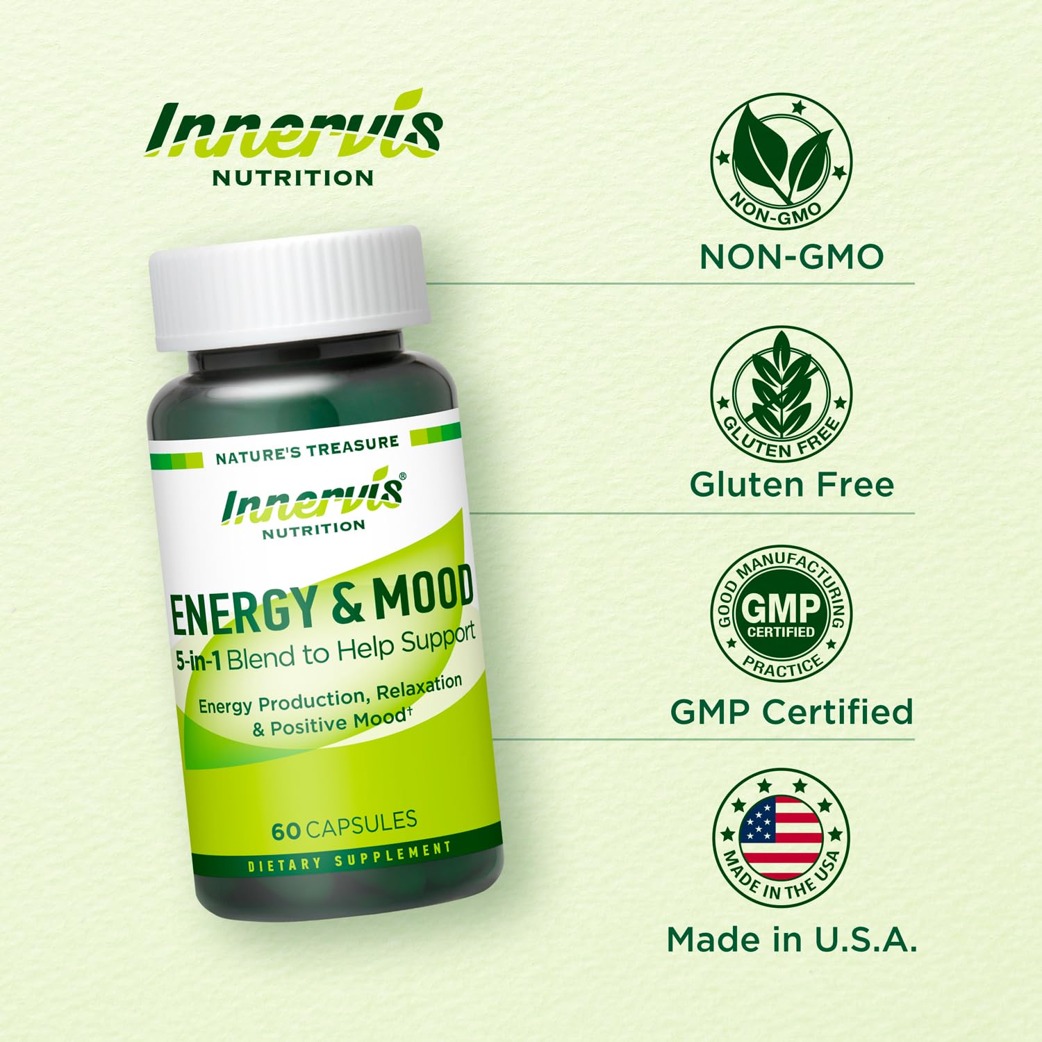 Caffeine Free Natural Energy Boost with Ashwagandha, Maca & Magnesium - Support Stress Relief, Focus & Mood - 60 Capsules by Innervis Nutrition INNERVISNUTRITIONAu supplements