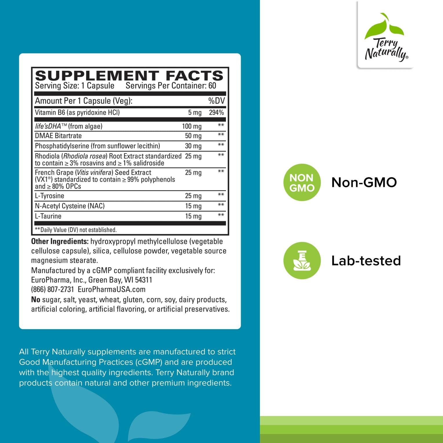 Terry Naturally Calm Kids - Calm Child Supplement - Brain Health for Focus, Memory & Concentration - Attention Supplement for Kids - Support Learning & Concentration - 60 Capsules Terry NaturallyAu supplements